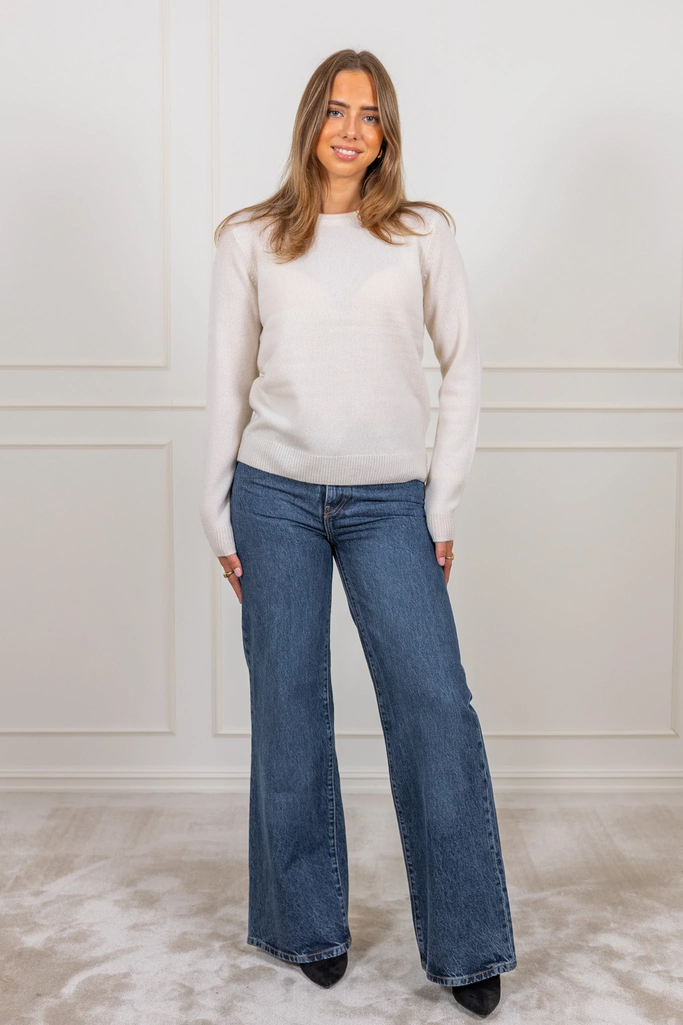 Manila Ls Knit Cashmere O-Neck Snow White Melange - Image 3