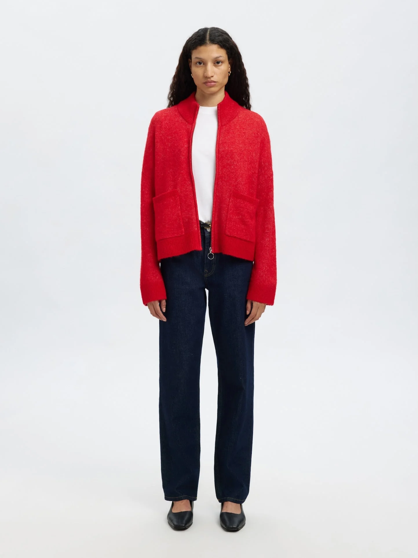 Sia Ras Ls Knit Zipper Cardigan Equestrian Red Melange - Image 10
