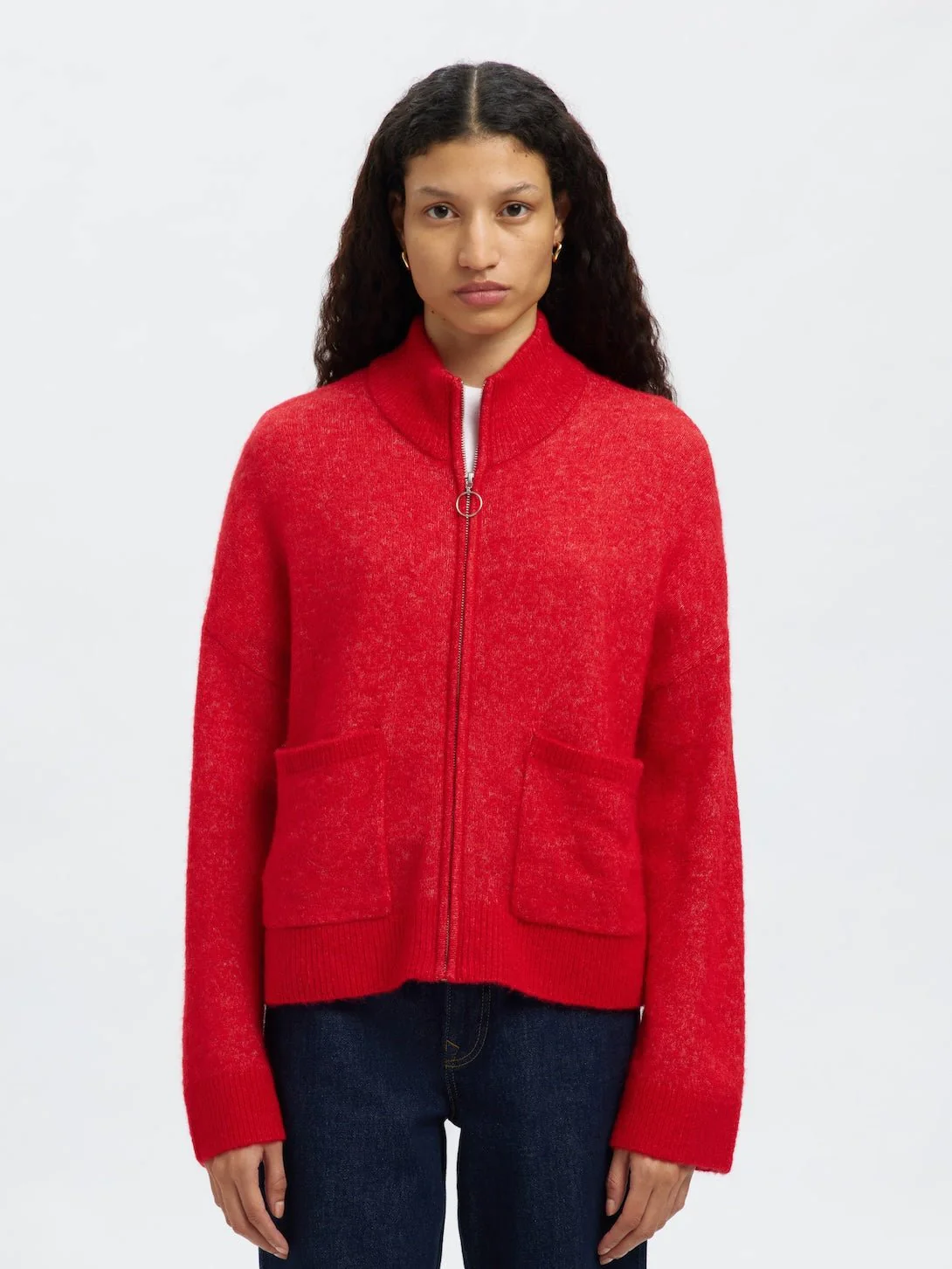 Sia Ras Ls Knit Zipper Cardigan Equestrian Red Melange - Image 6