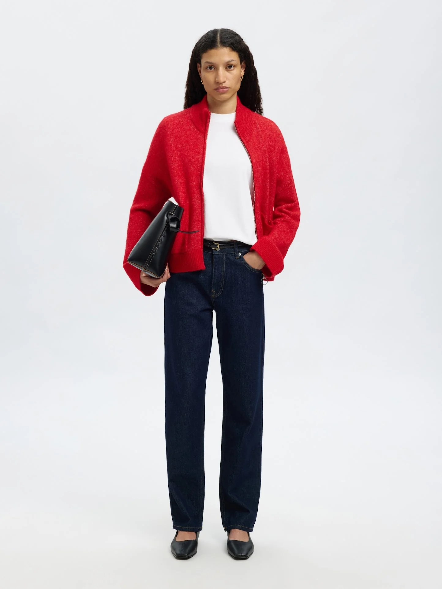 Sia Ras Ls Knit Zipper Cardigan Equestrian Red Melange - Image 7