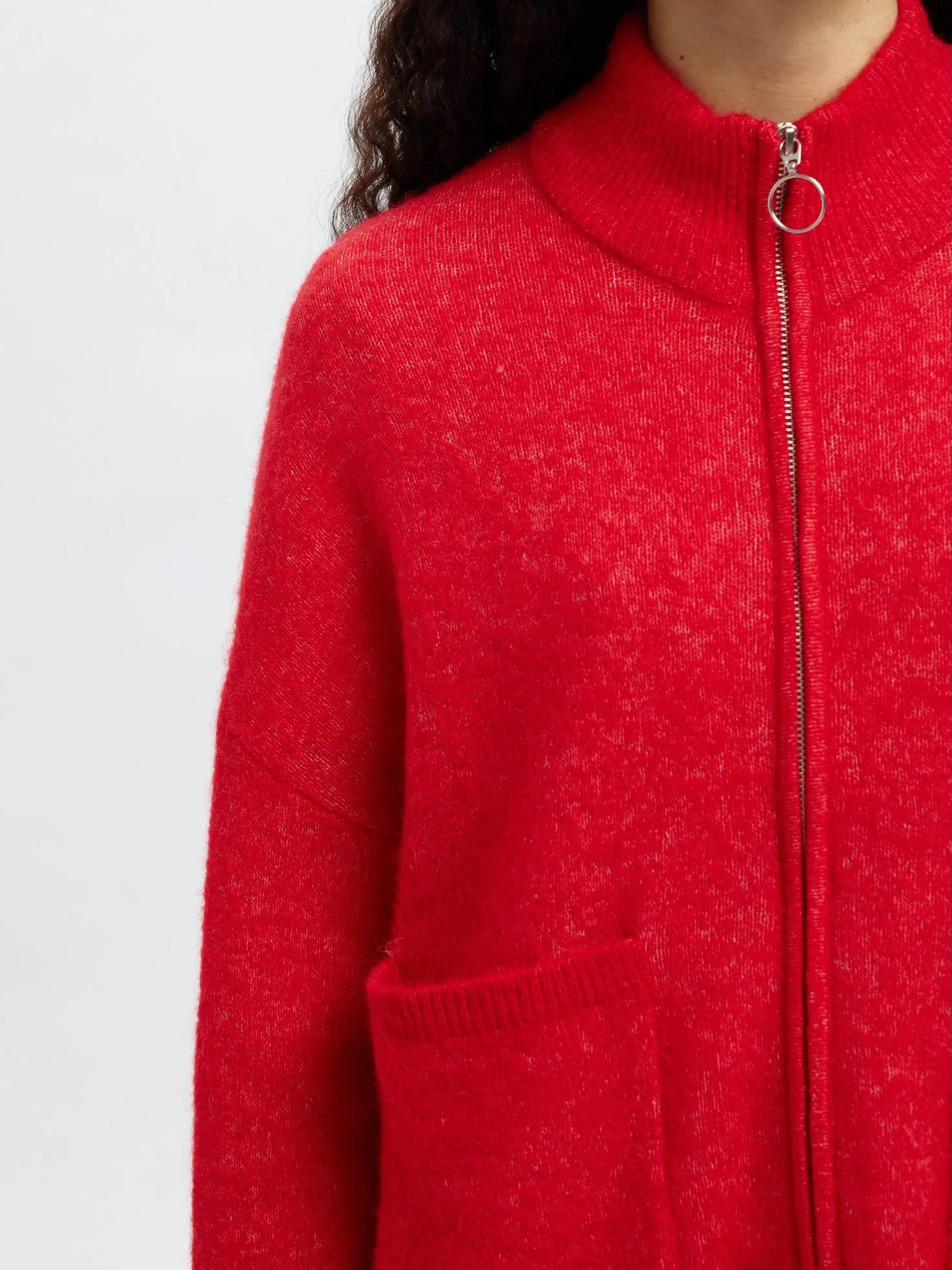 Sia Ras Ls Knit Zipper Cardigan Equestrian Red Melange - Image 9