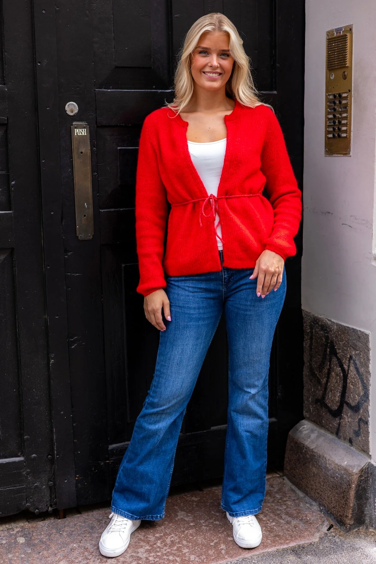Sia Ras Ls Knit Belt Cardigan Equestrian Red Melange - Image 6