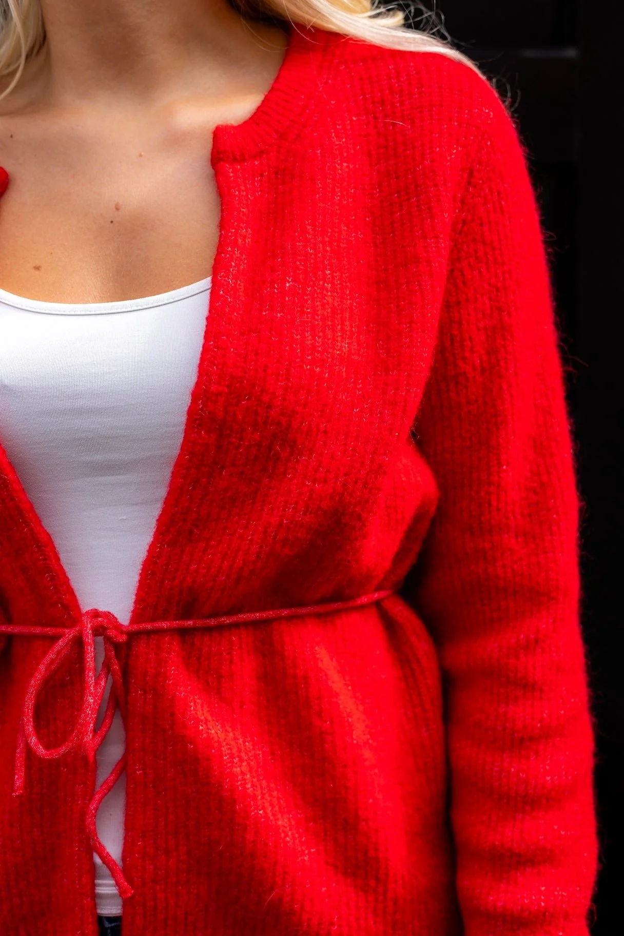 Sia Ras Ls Knit Belt Cardigan Equestrian Red Melange - Image 8
