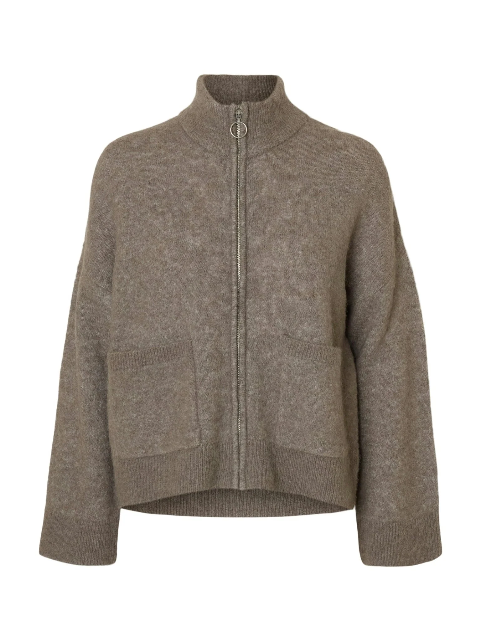 Sia Ras Ls Knit Zipper Cardigan Steel Gray Melange - Image 2