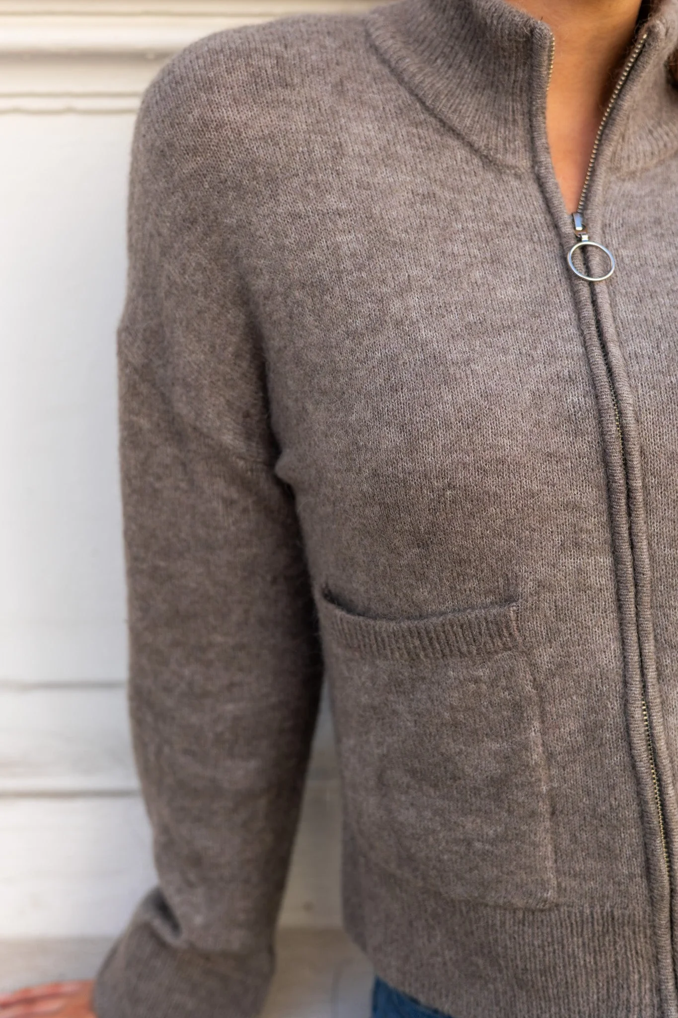 Sia Ras Ls Knit Zipper Cardigan Steel Gray Melange - Image 4