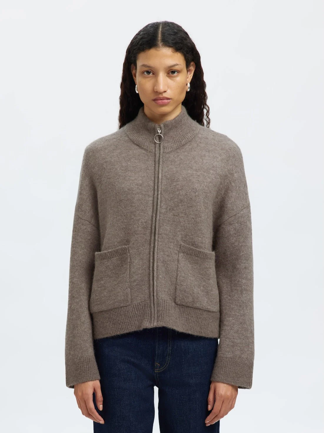 Sia Ras Ls Knit Zipper Cardigan Steel Gray Melange - Image 5