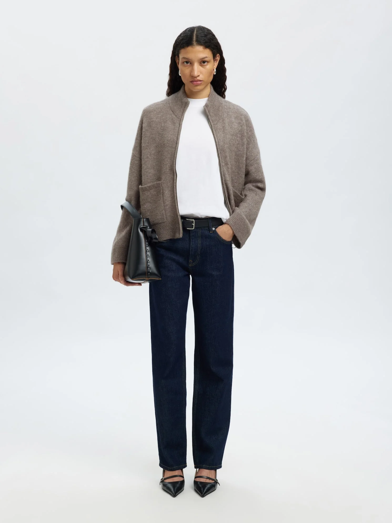 Sia Ras Ls Knit Zipper Cardigan Steel Gray Melange - Image 6