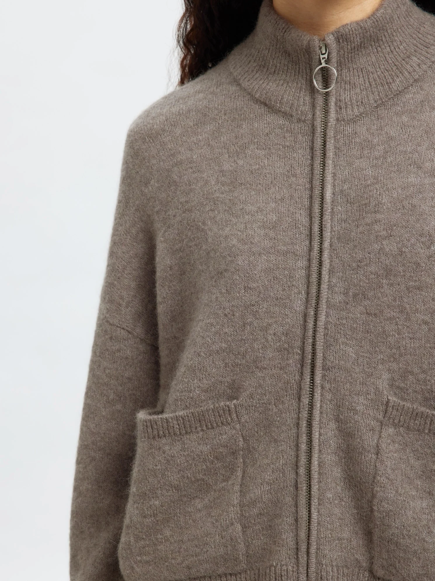 Sia Ras Ls Knit Zipper Cardigan Steel Gray Melange - Image 8