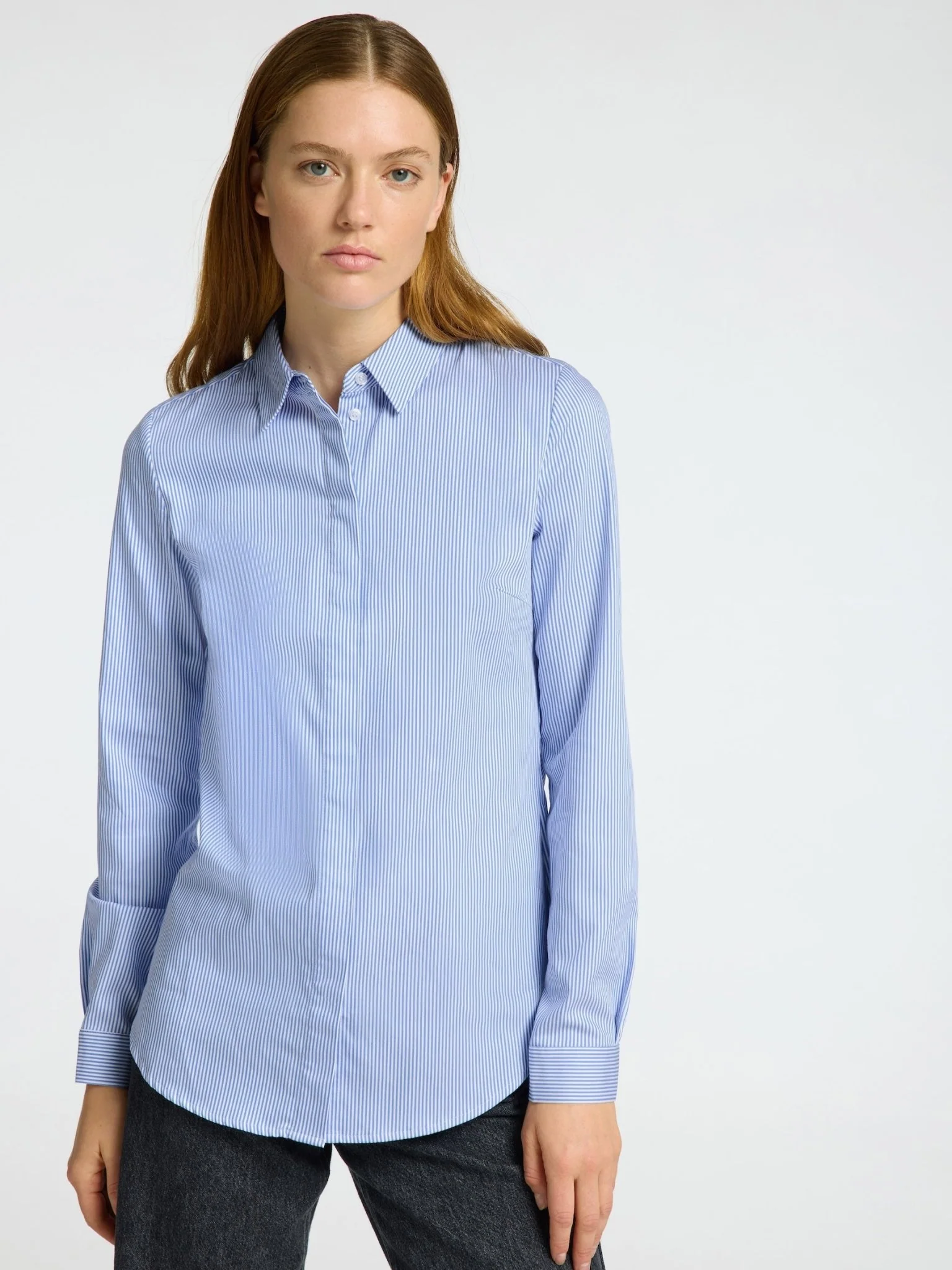 Romie Ls Striped Fitted Shirt Bright White Blue - Image 9