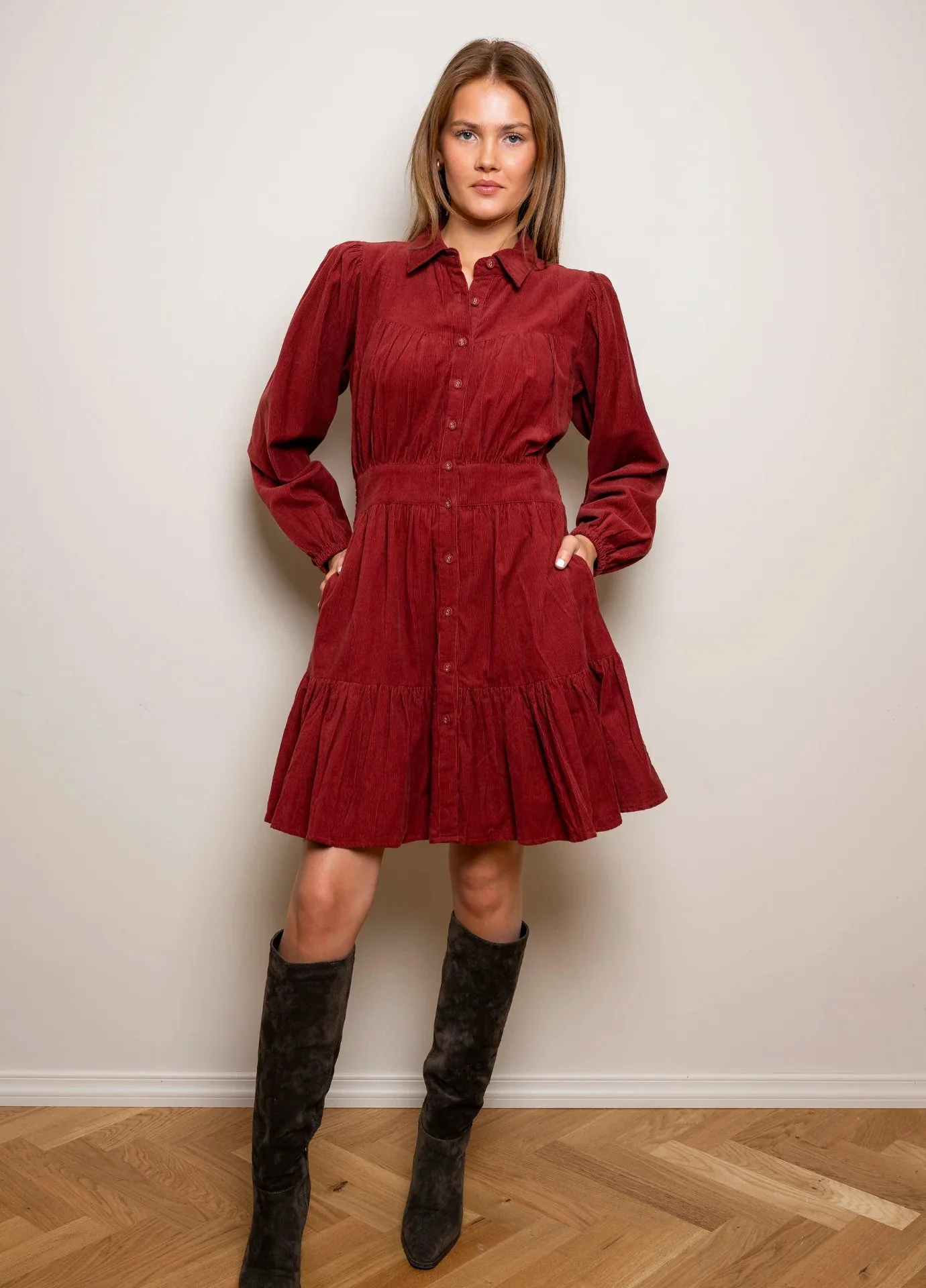 Vicky Dress Ruby Corduroy - Image 2