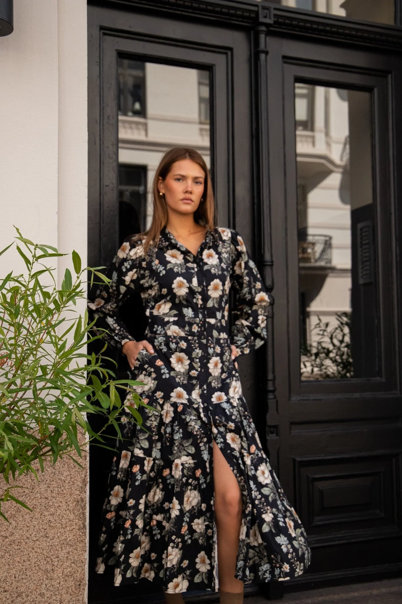 Vicky Midi Dress Antique Black Poplin - Image 4
