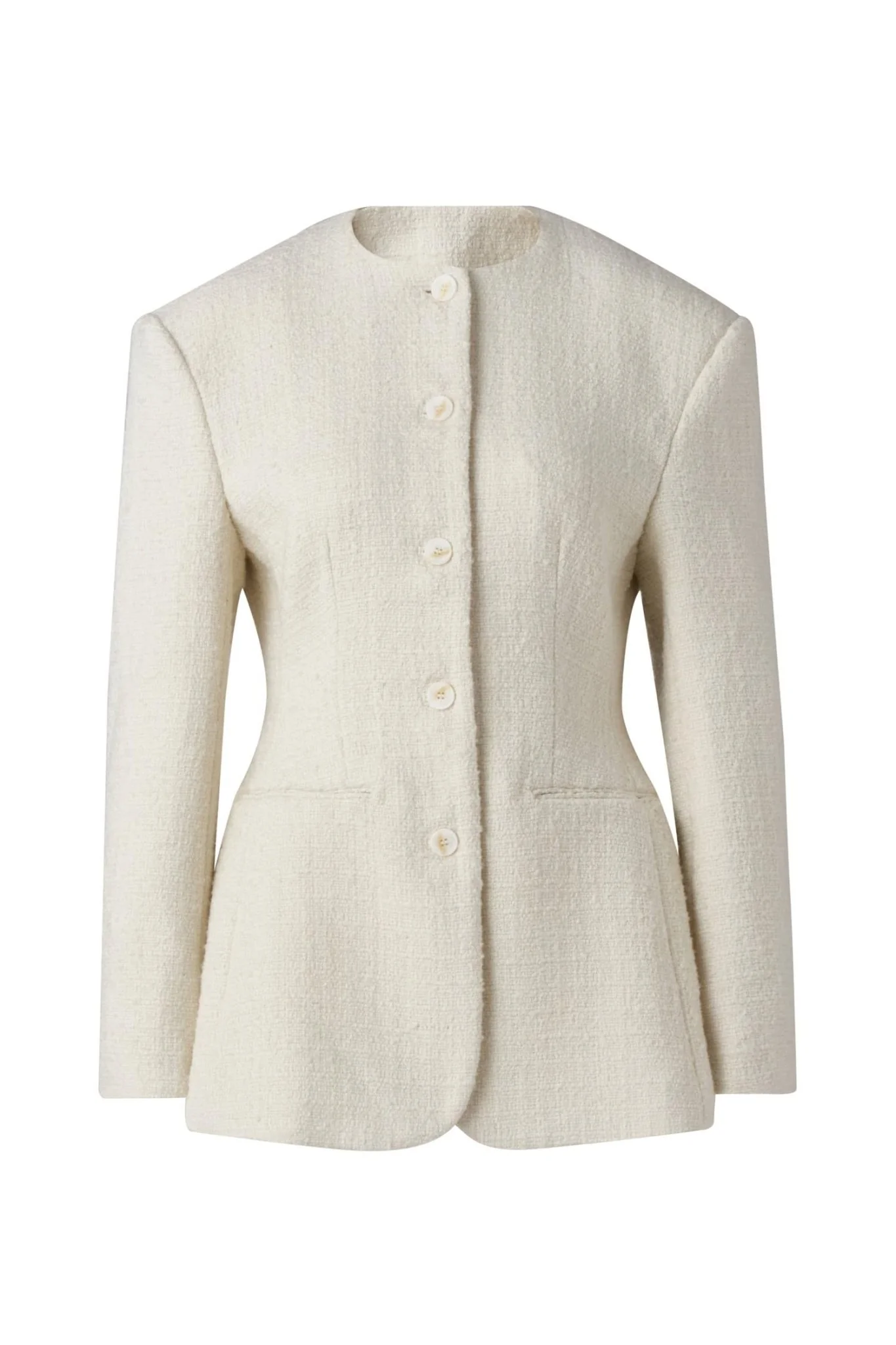 Carol Fitted Round Neck Blazer Vanilla - Image 4