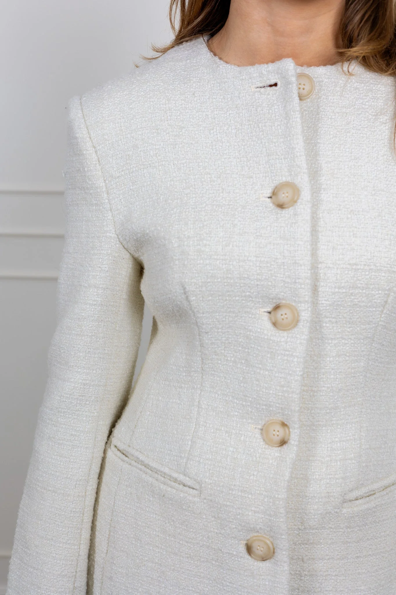 Carol Fitted Round Neck Blazer Vanilla - Image 9
