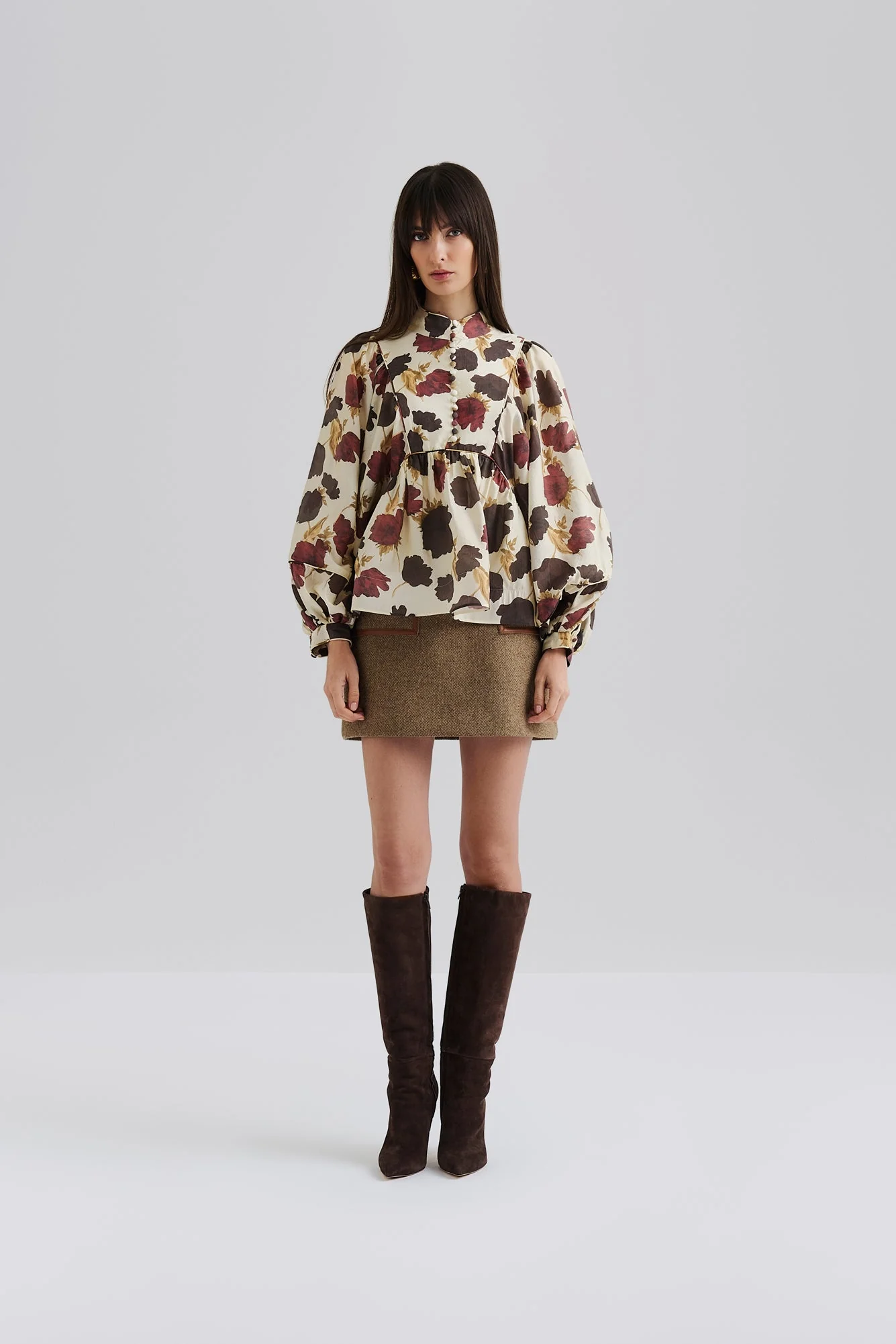 Pernilla High Neck Balloon Sleeve Blouse Wine Peony - Image 3