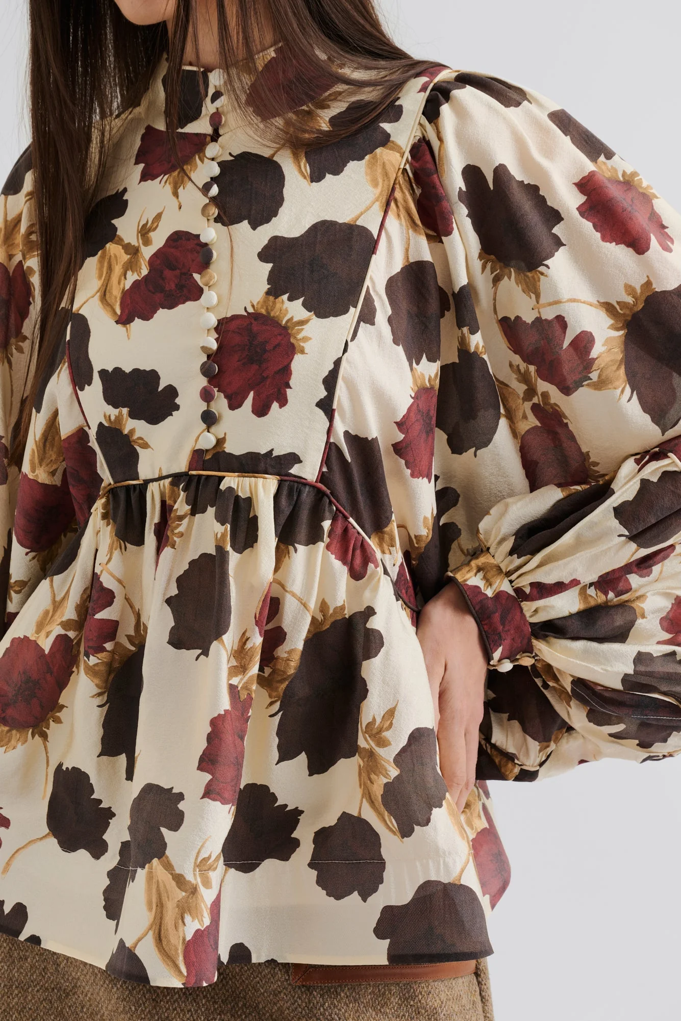 Pernilla High Neck Balloon Sleeve Blouse Wine Peony - Image 4