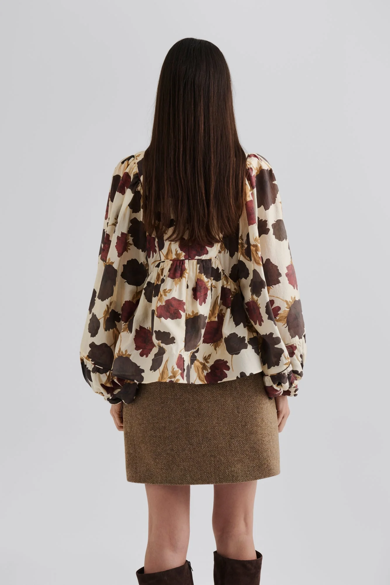Pernilla High Neck Balloon Sleeve Blouse Wine Peony - Image 5