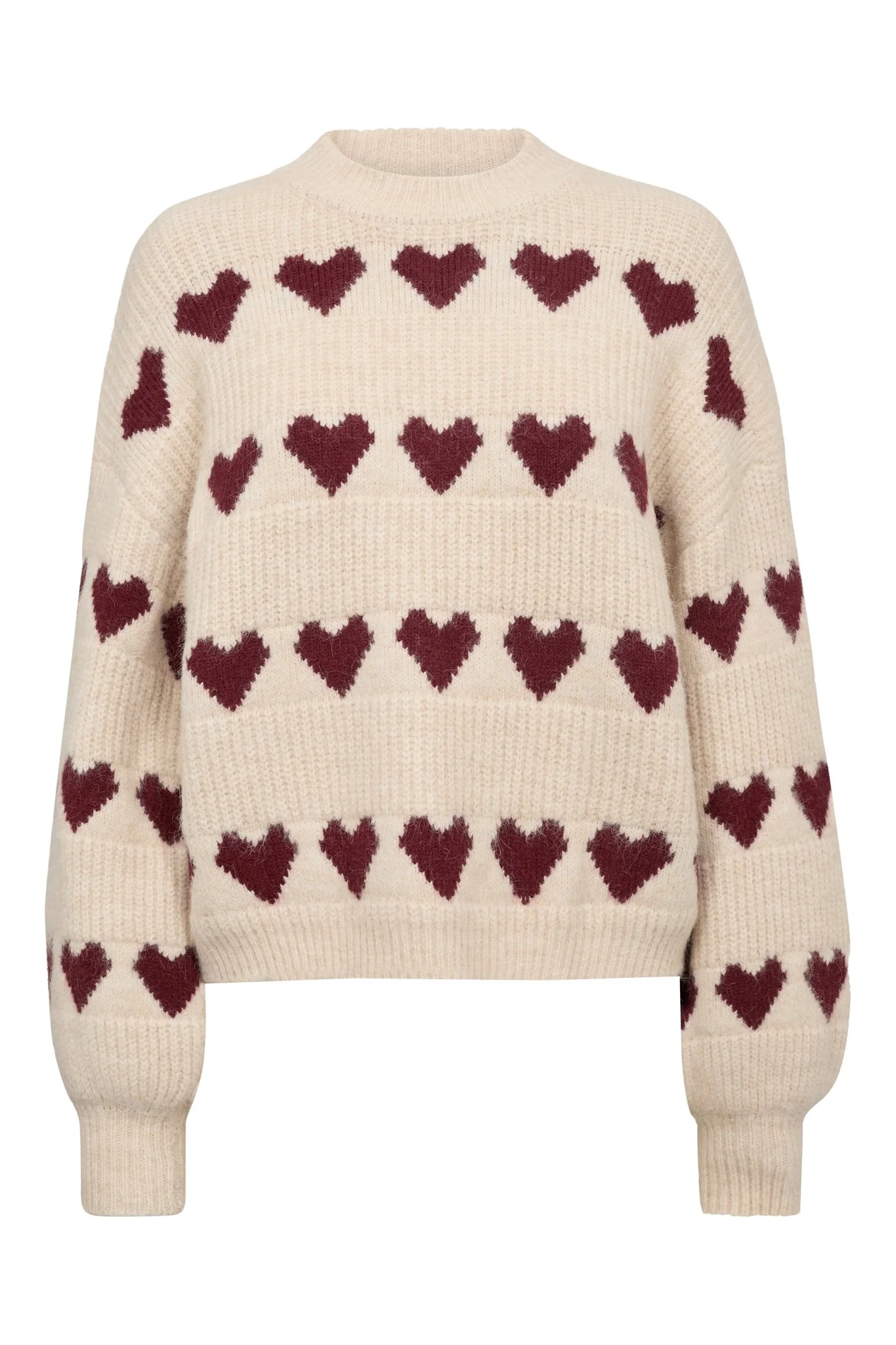 Heart Knit Pullover Off White/Bordeaux