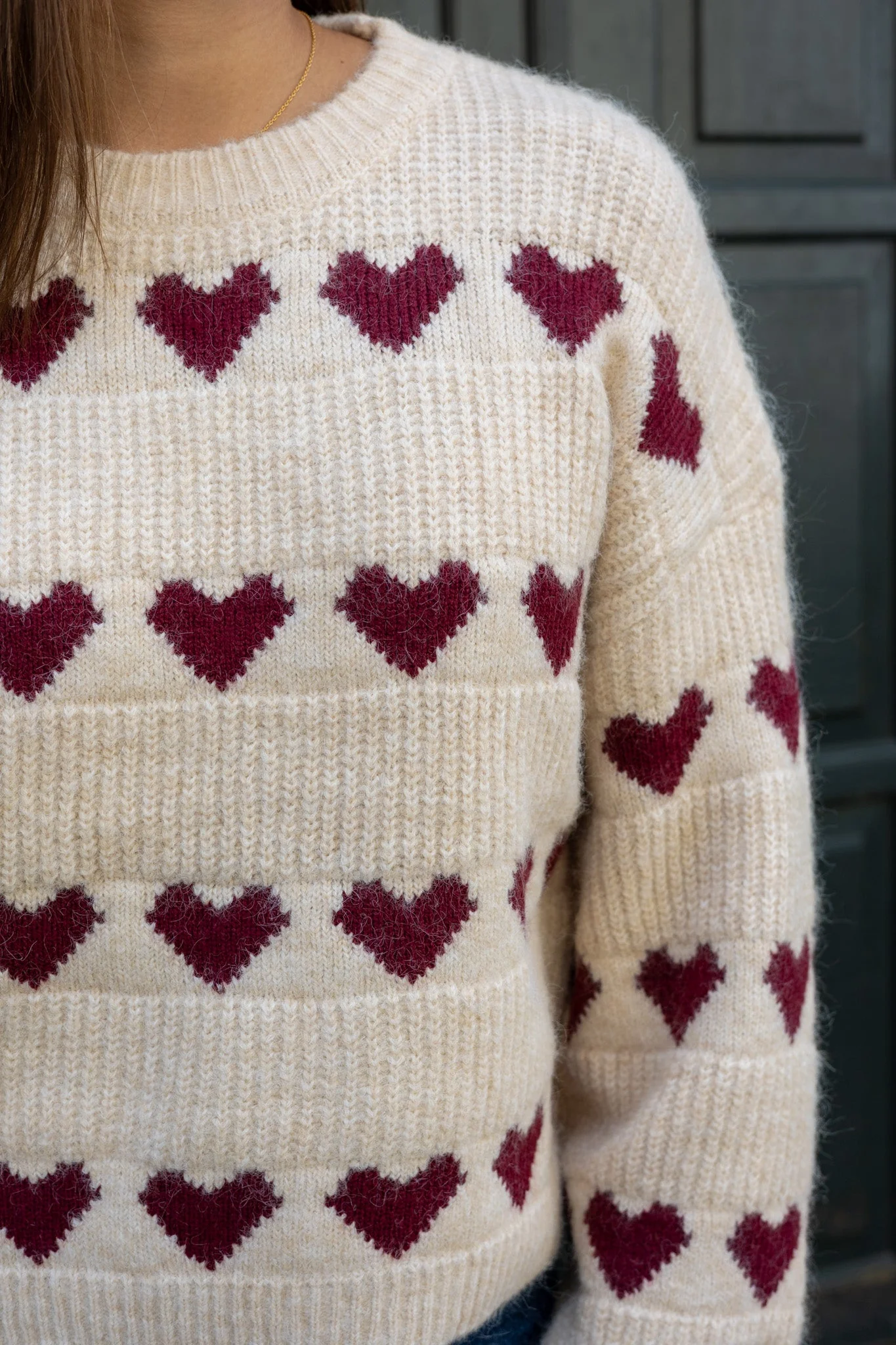 Heart Knit Pullover Off White/Bordeaux - Image 2