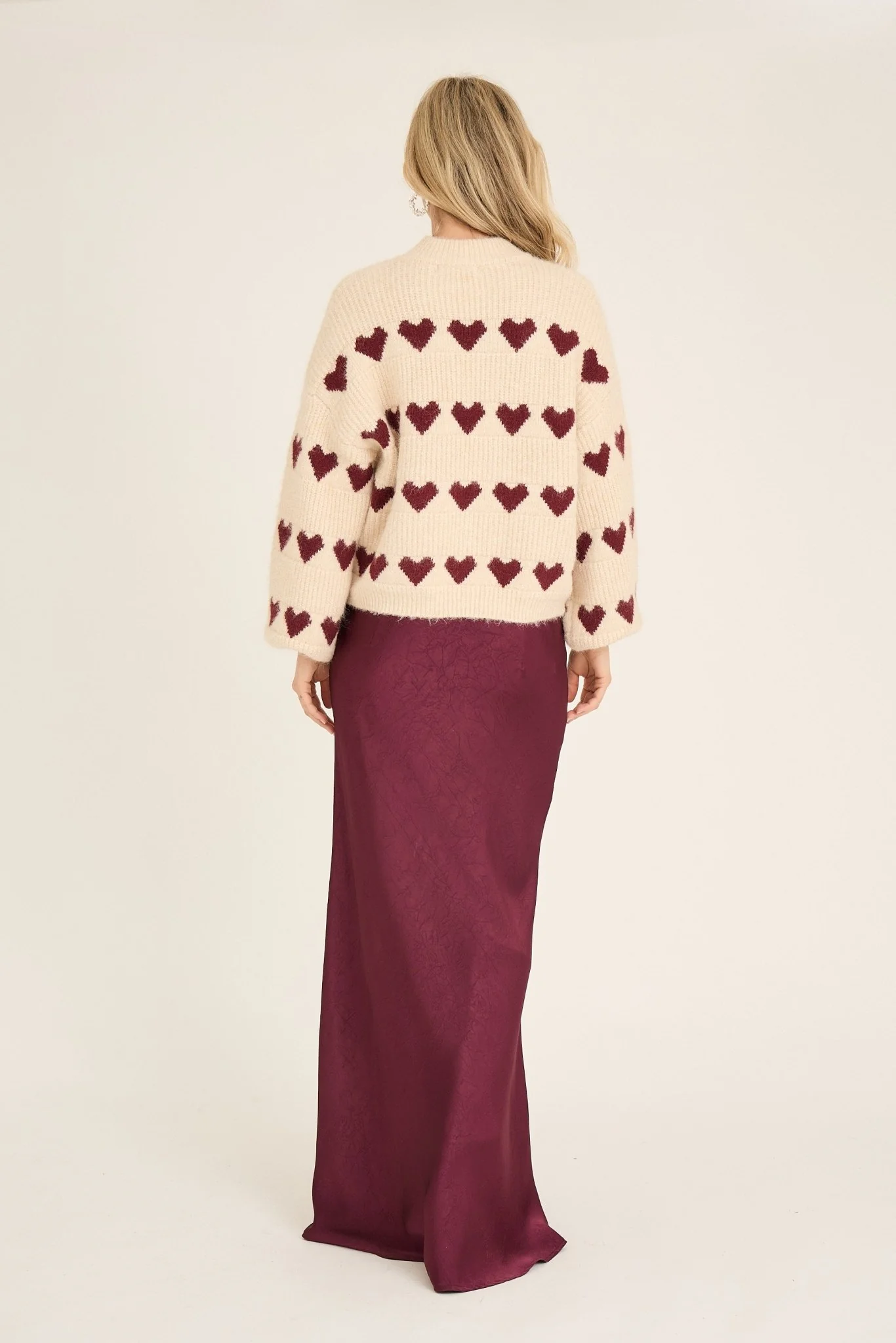 Heart Knit Pullover Off White/Bordeaux - Image 5