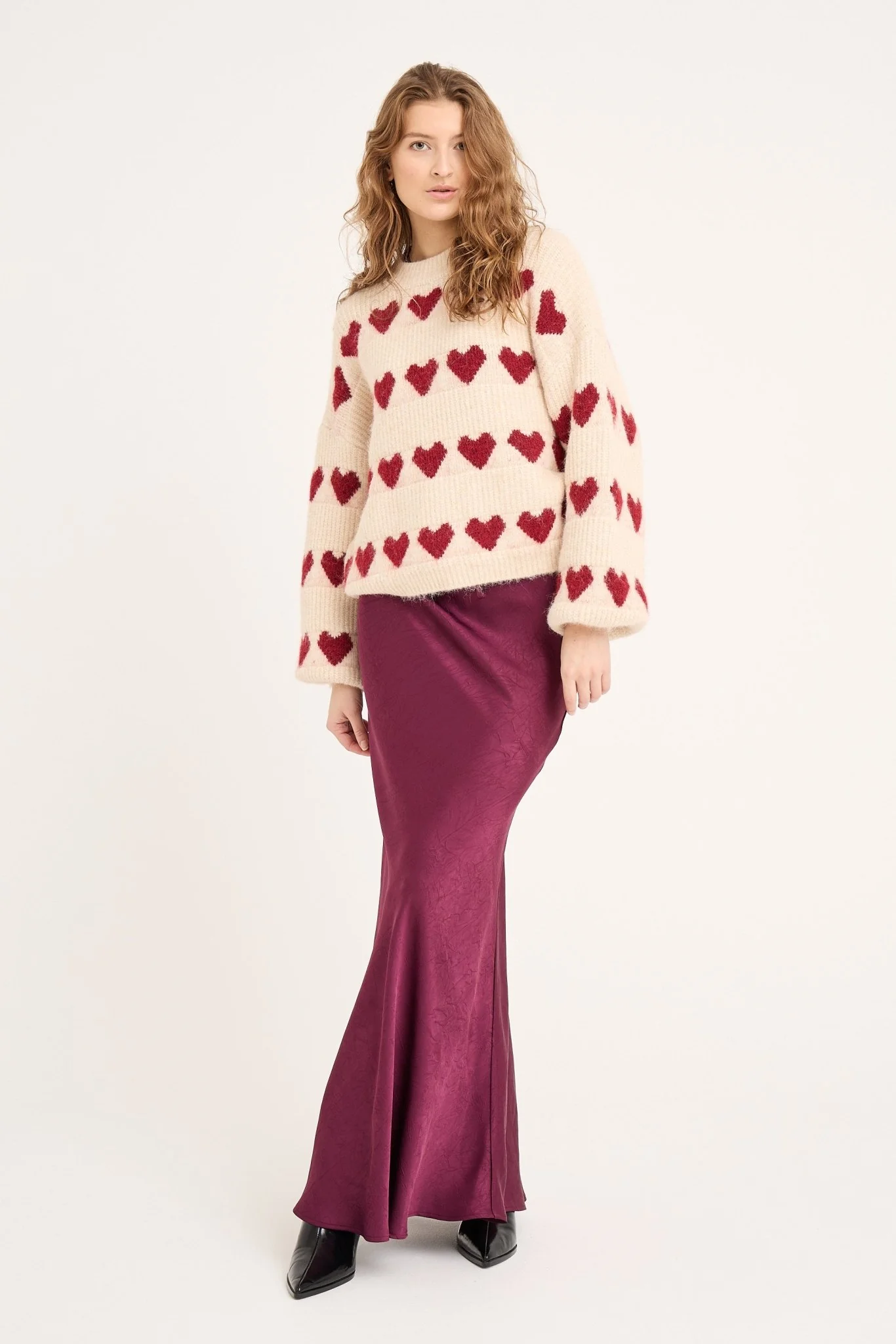 Heart Knit Pullover Off White/Bordeaux - Image 7