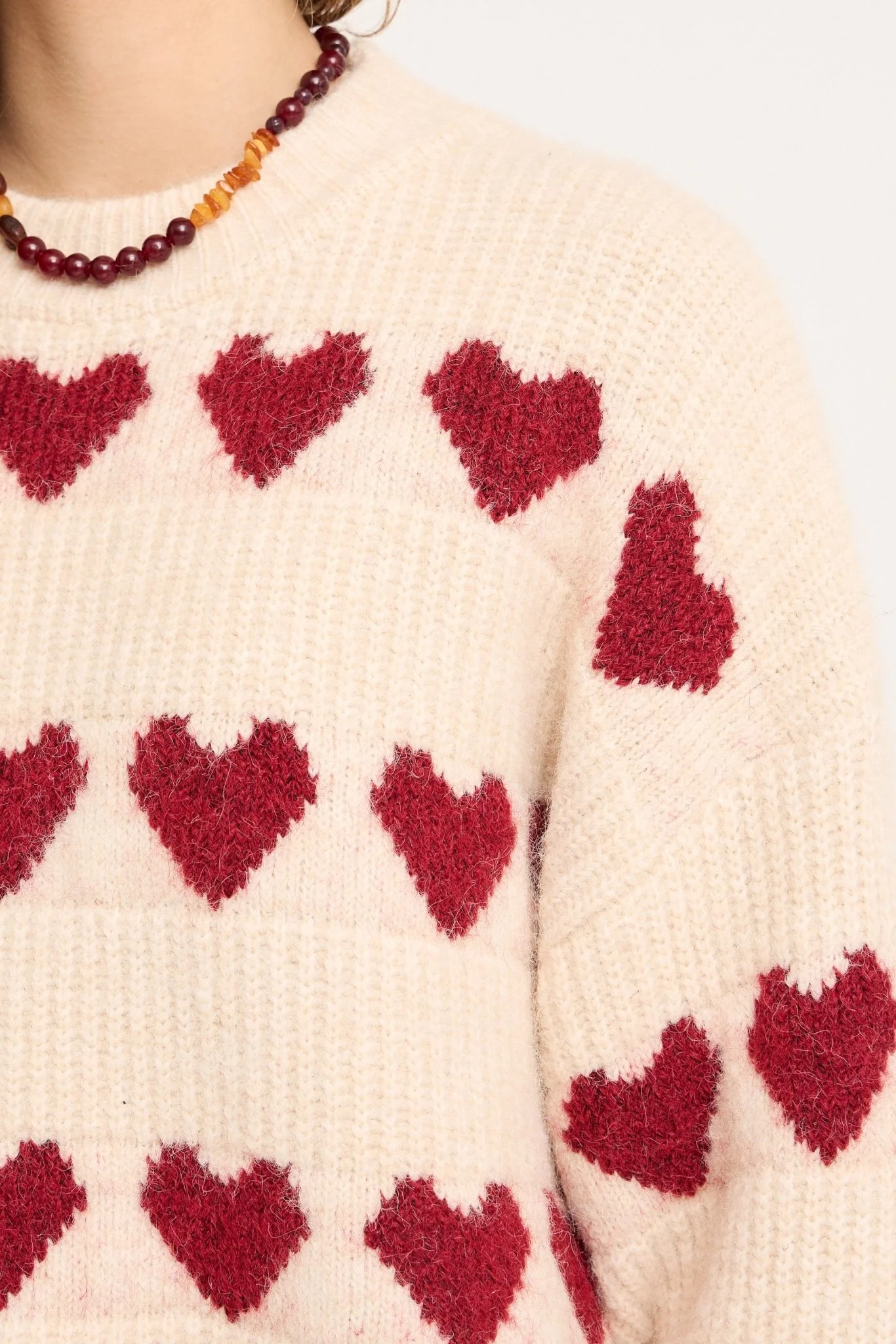 Heart Knit Pullover Off White/Bordeaux - Image 8