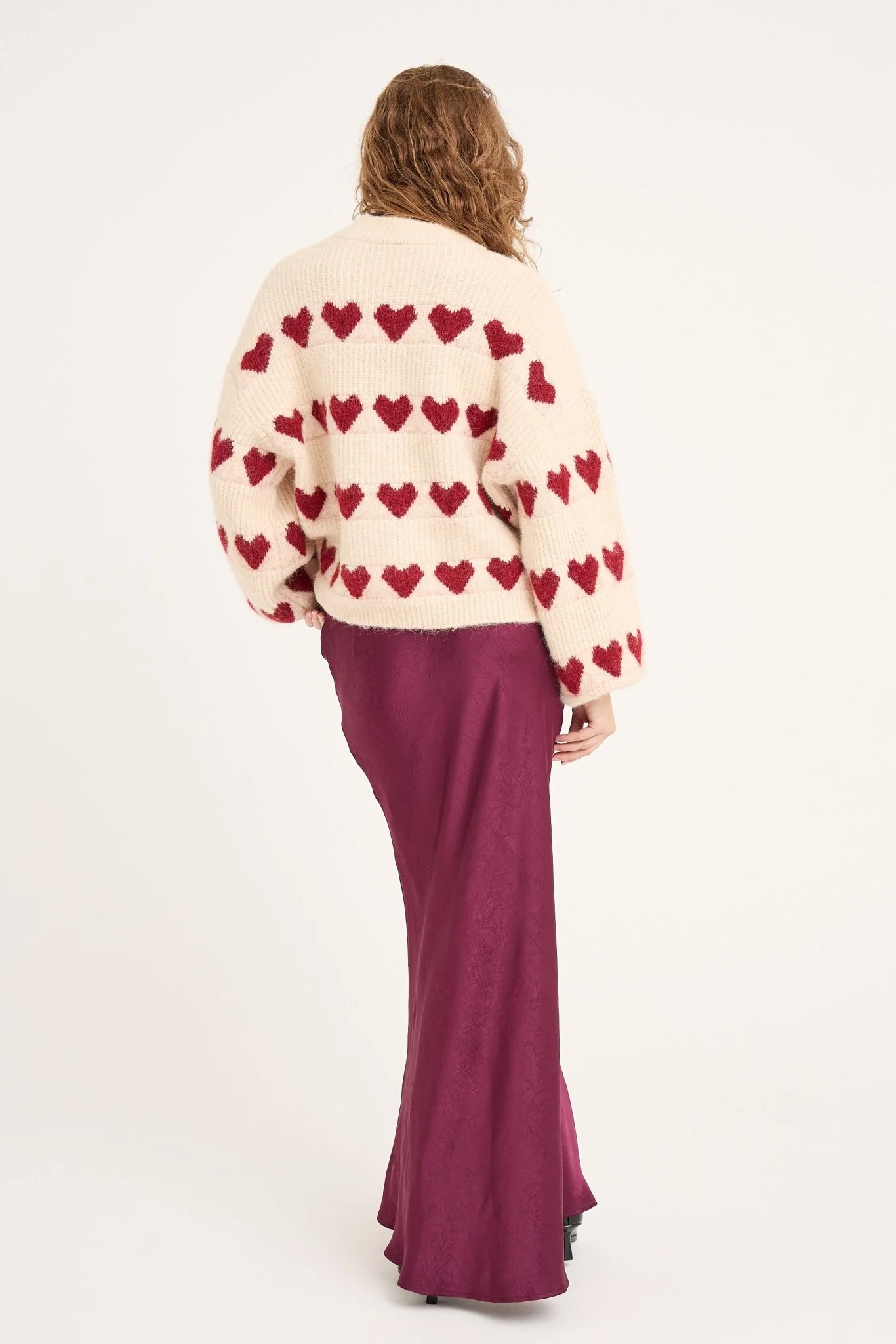 Heart Knit Pullover Off White/Bordeaux - Image 9