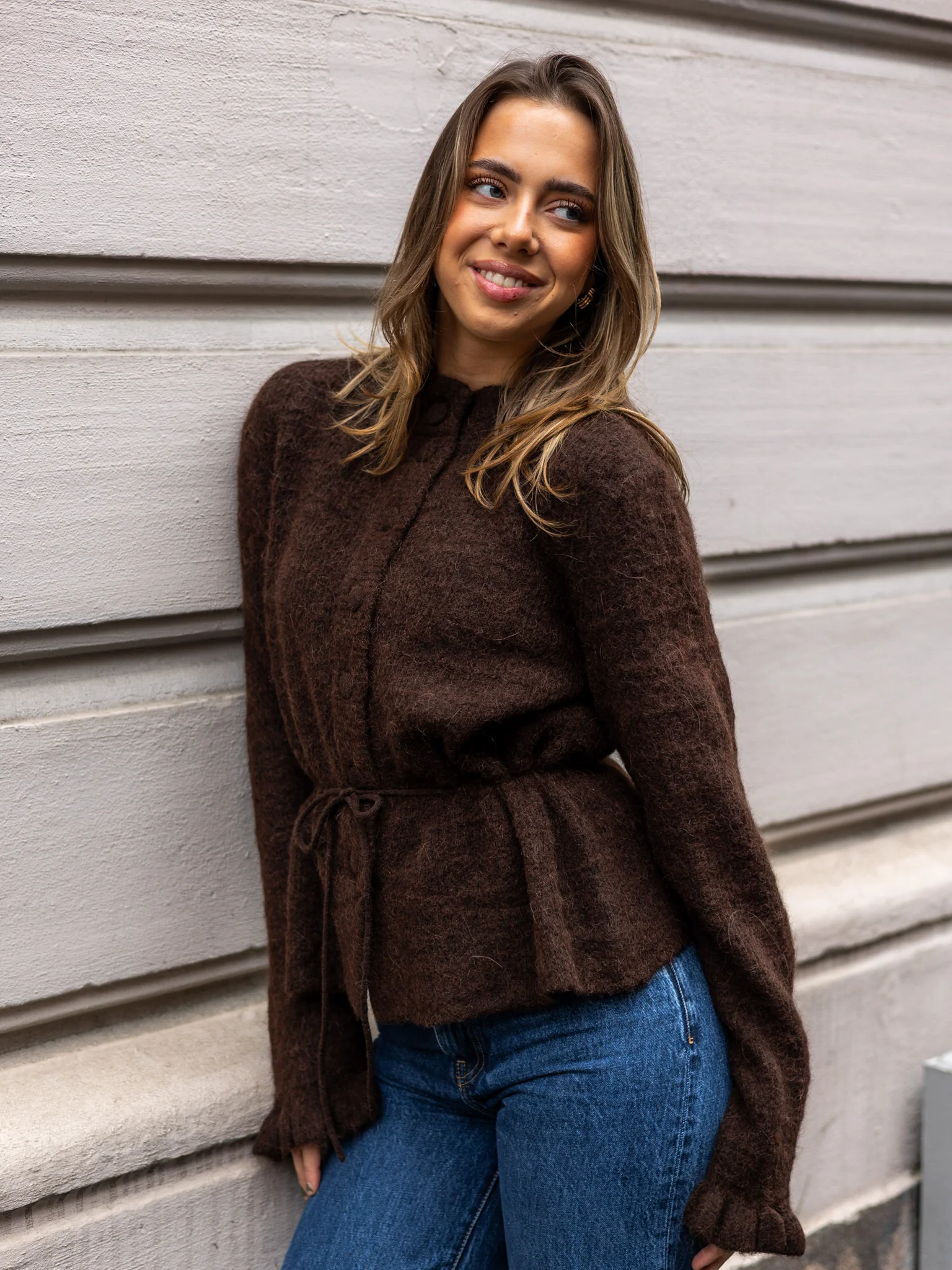 Thellis Ls Knit Cardigan Hot Fudge - Image 2