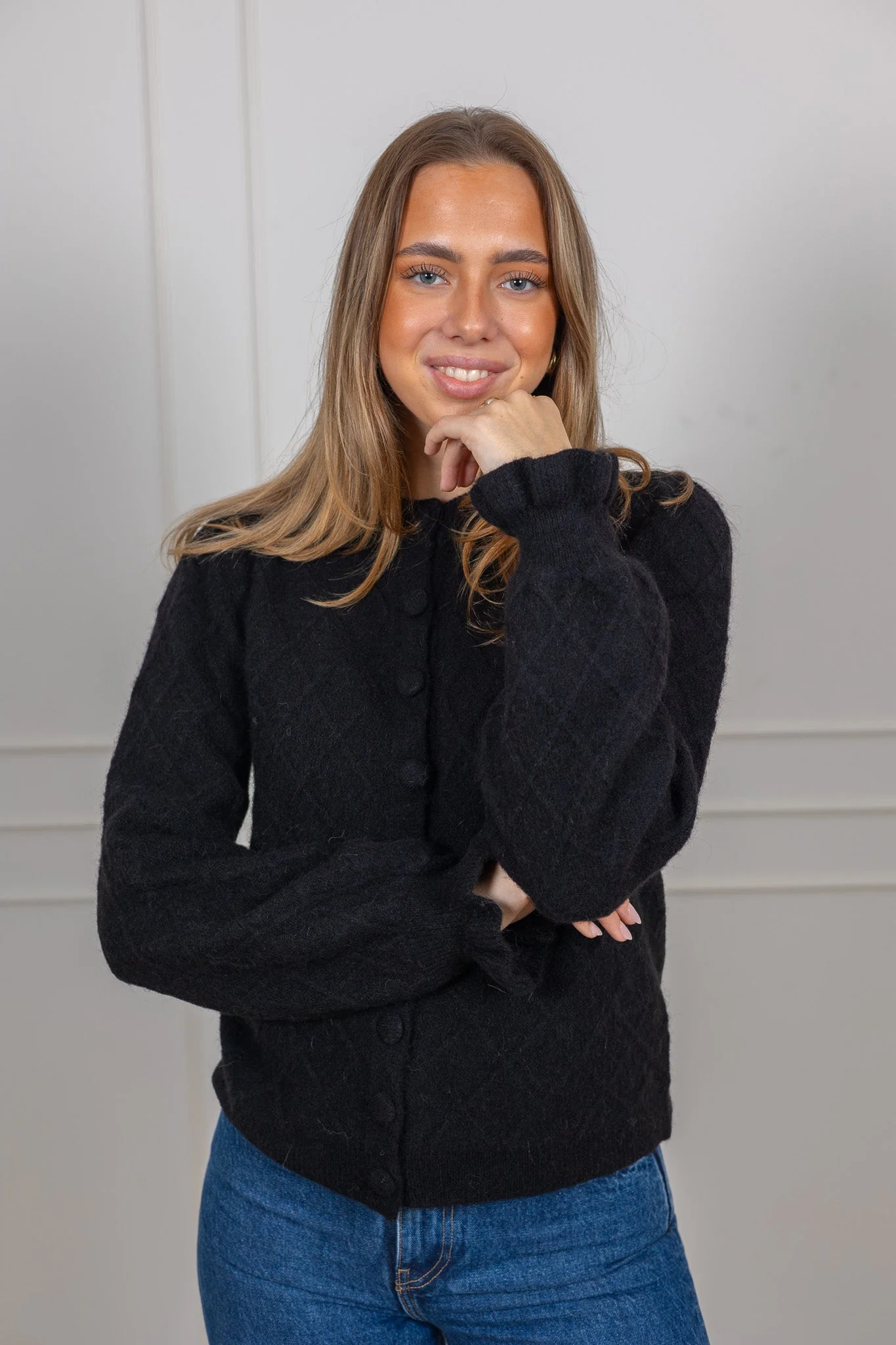 Thelma Ls Wool Blend Knit Cardigan Black - Image 3