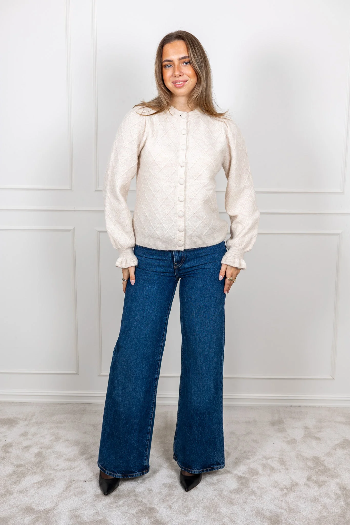 Thelma Ls Wool Blend Knit Cardigan Birch - Image 3