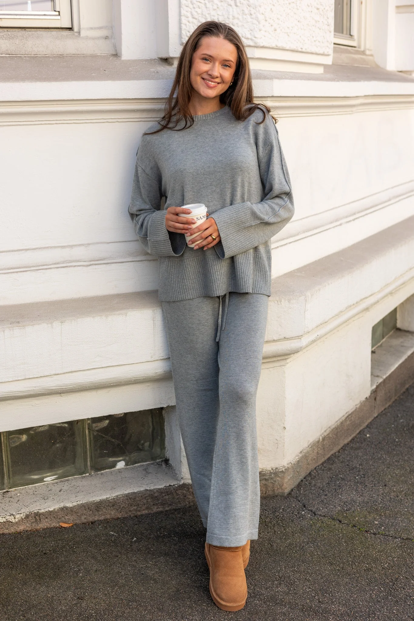 Babette Ls O-Neck Knit Pullover Medium Grey Melange - Image 2