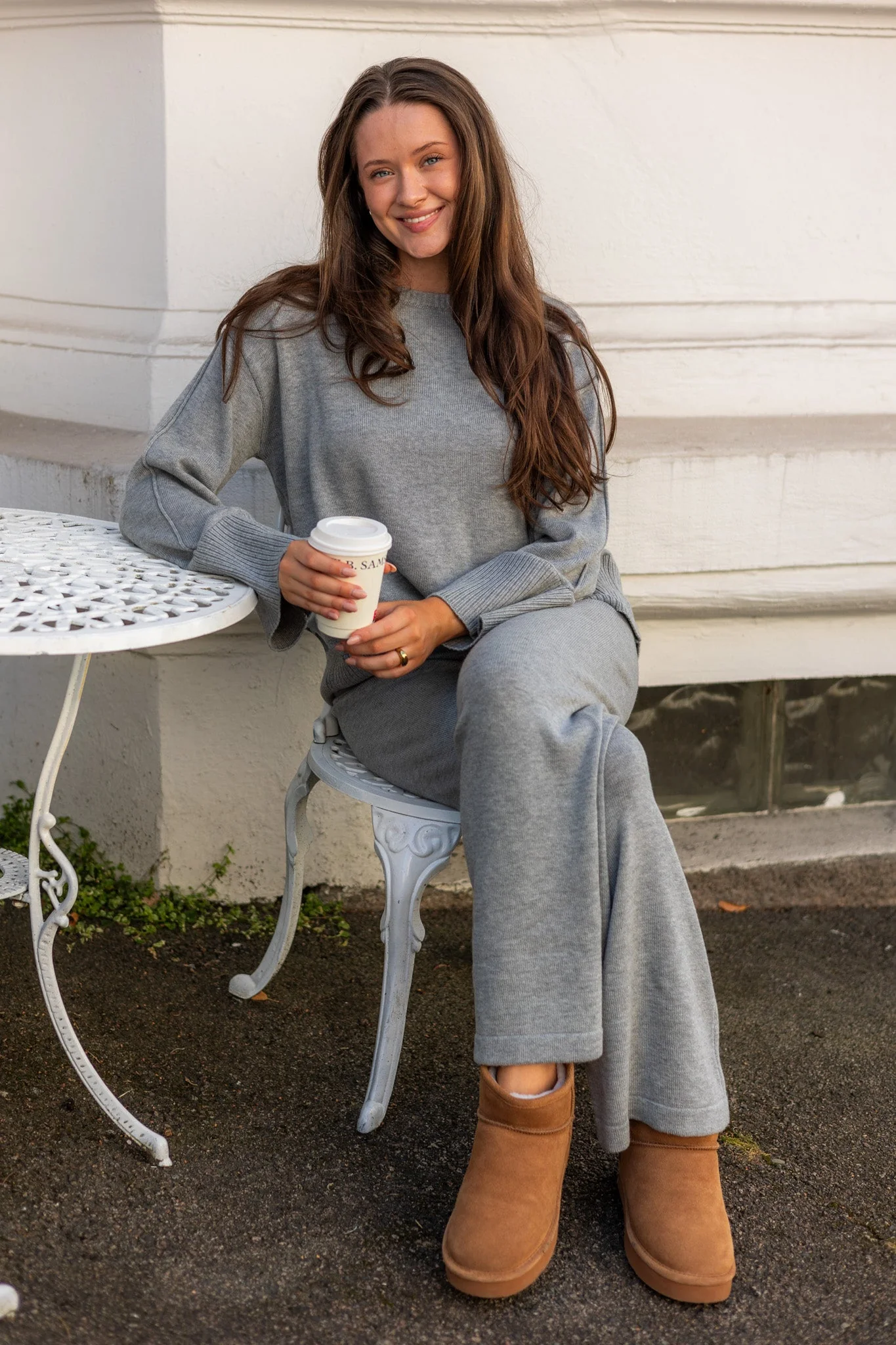 Babette Ls O-Neck Knit Pullover Medium Grey Melange - Image 3
