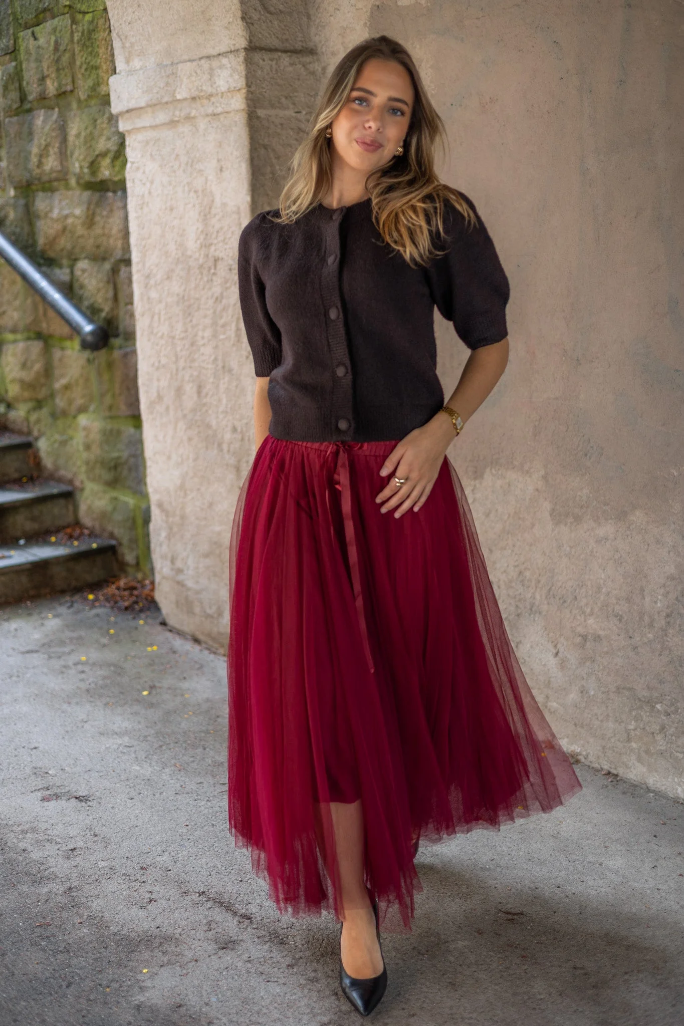 Long Tulle Skirt Bordeaux