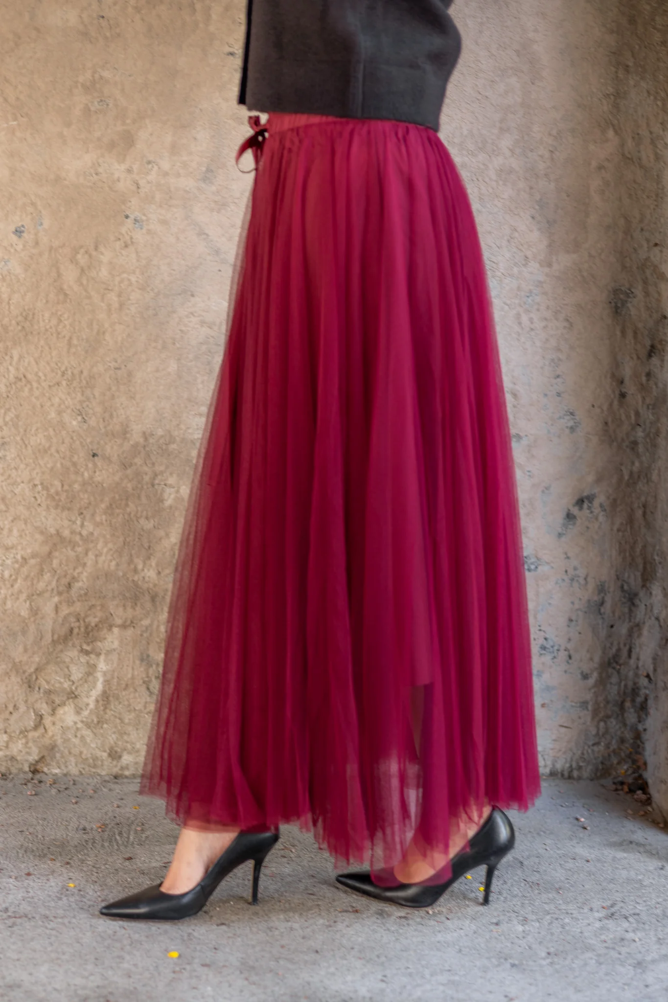 Long Tulle Skirt Bordeaux - Image 3