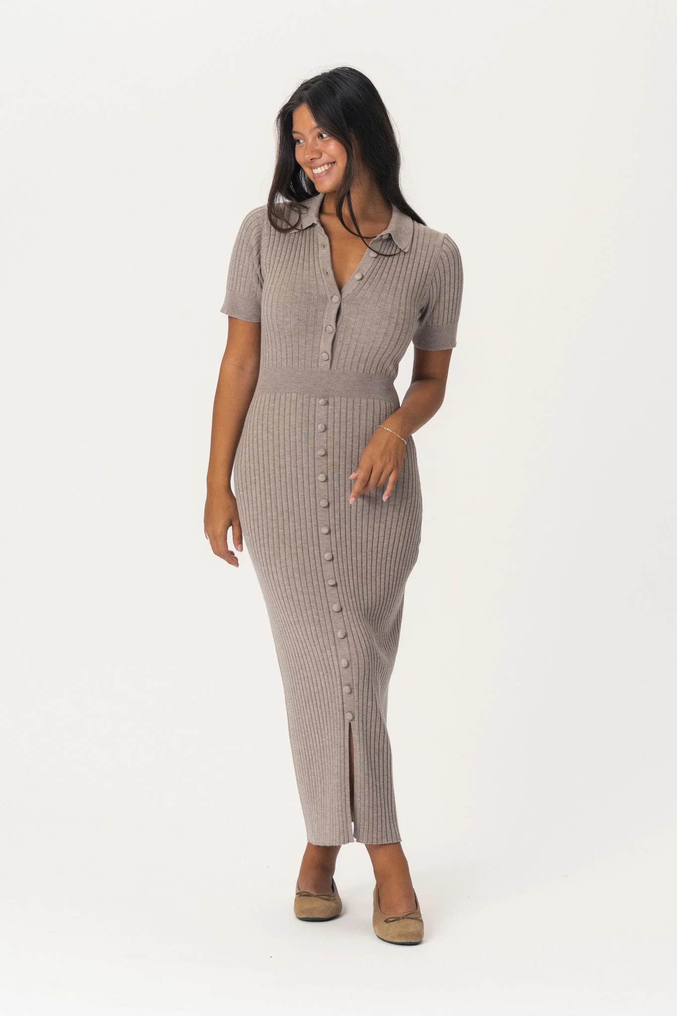 Odette Long Ss Dress Light Brown - Image 3