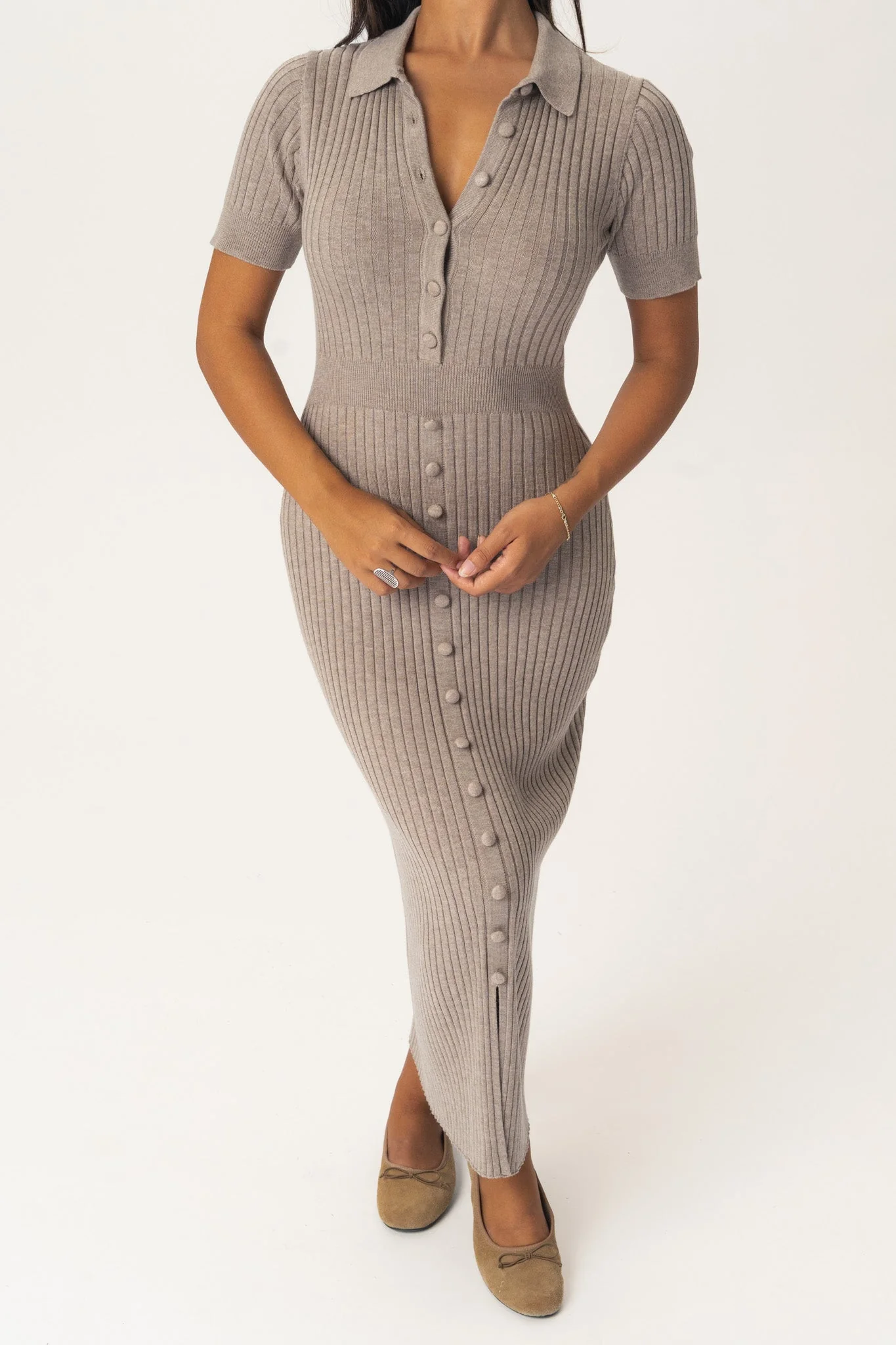 Odette Long Ss Dress Light Brown - Image 4