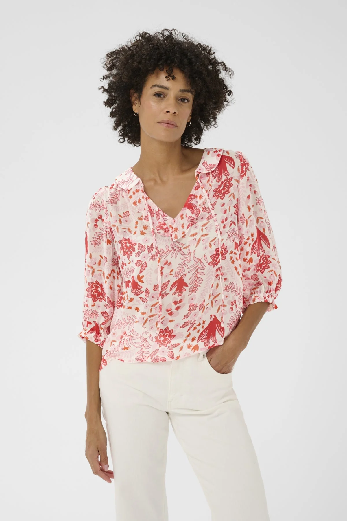 Alvia Blouse Poppy Red Bird Print - Image 2