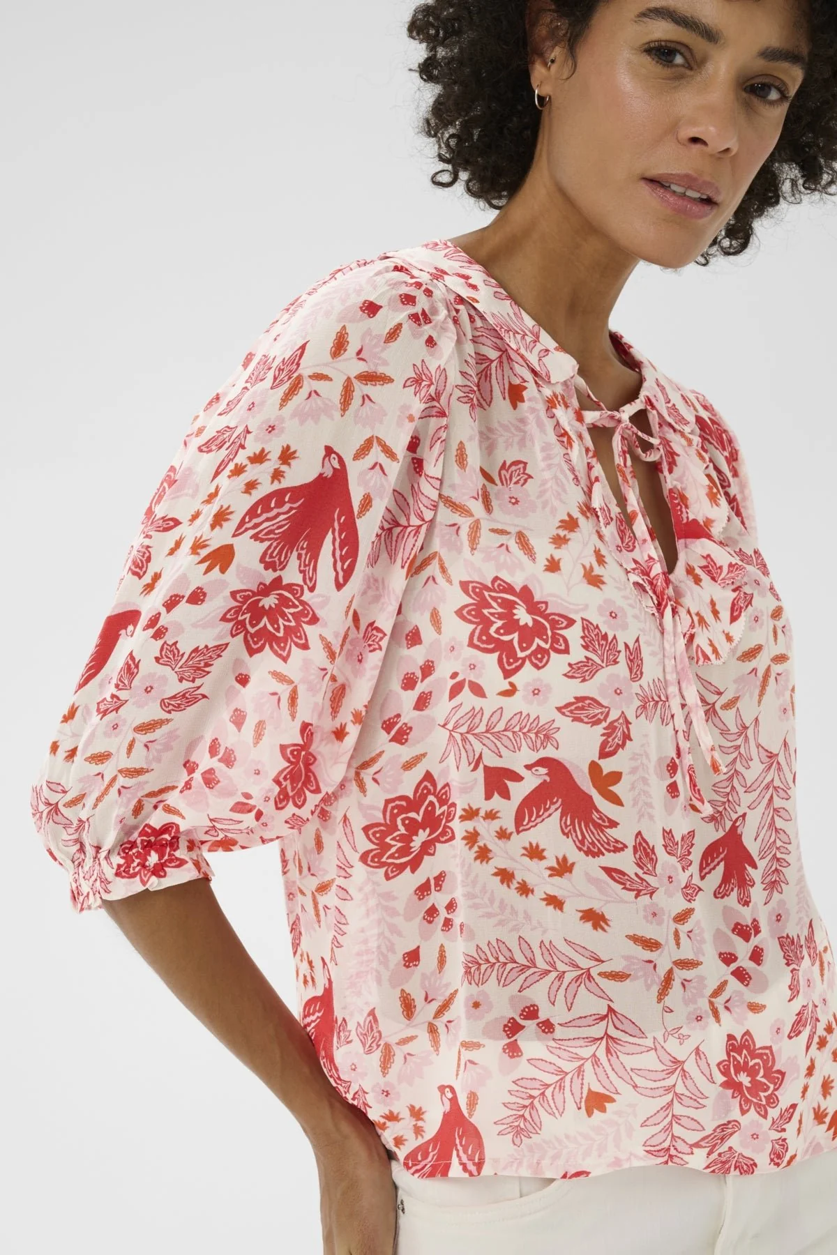 Alvia Blouse Poppy Red Bird Print - Image 4