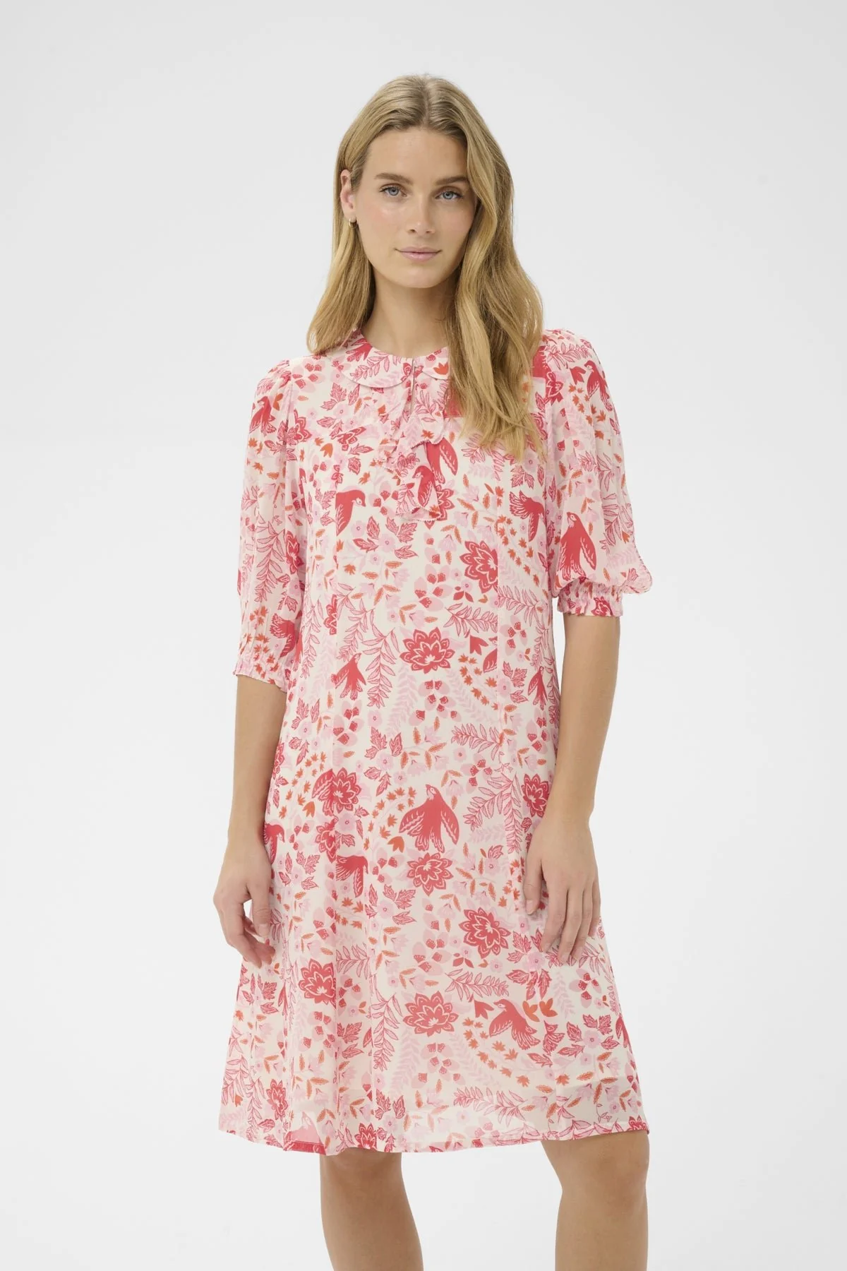 Bitelle Dress Poppy Red Bird Print - Image 2