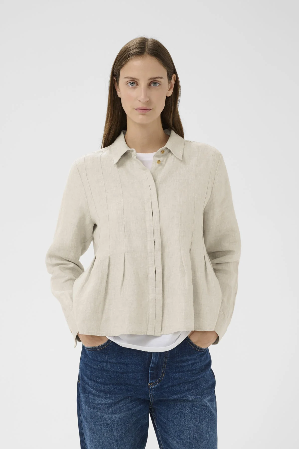 Dilanaiw Pleated Shirt Ecru Melange - Image 2