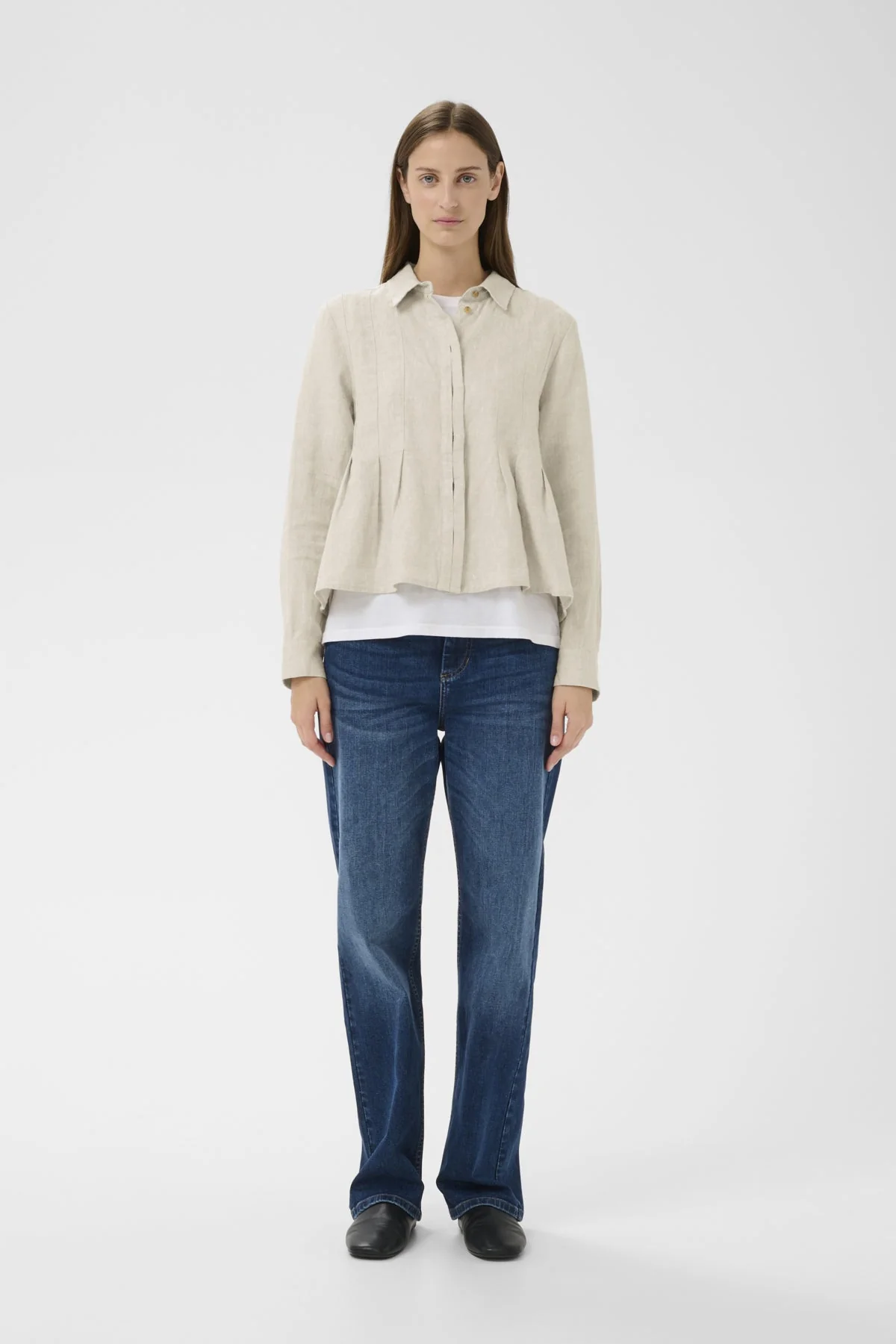 Dilanaiw Pleated Shirt Ecru Melange - Image 3