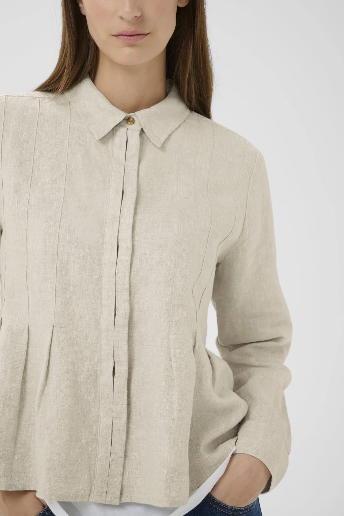 Dilanaiw Pleated Shirt Ecru Melange - Image 4