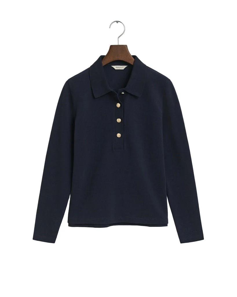 Long Sleeve Piqué Polo Shirt Evening Blue