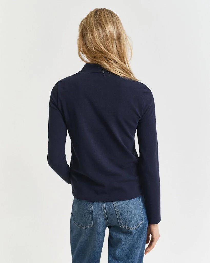 Long Sleeve Piqué Polo Shirt Evening Blue - Image 5