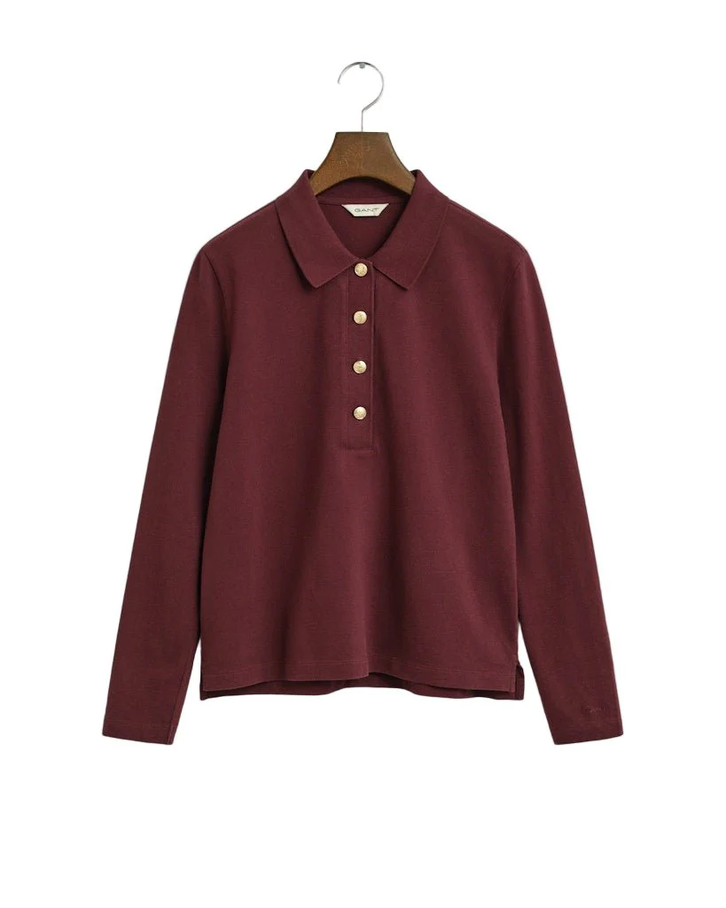 Long Sleeve Piqué Polo Shirt Plum Wine