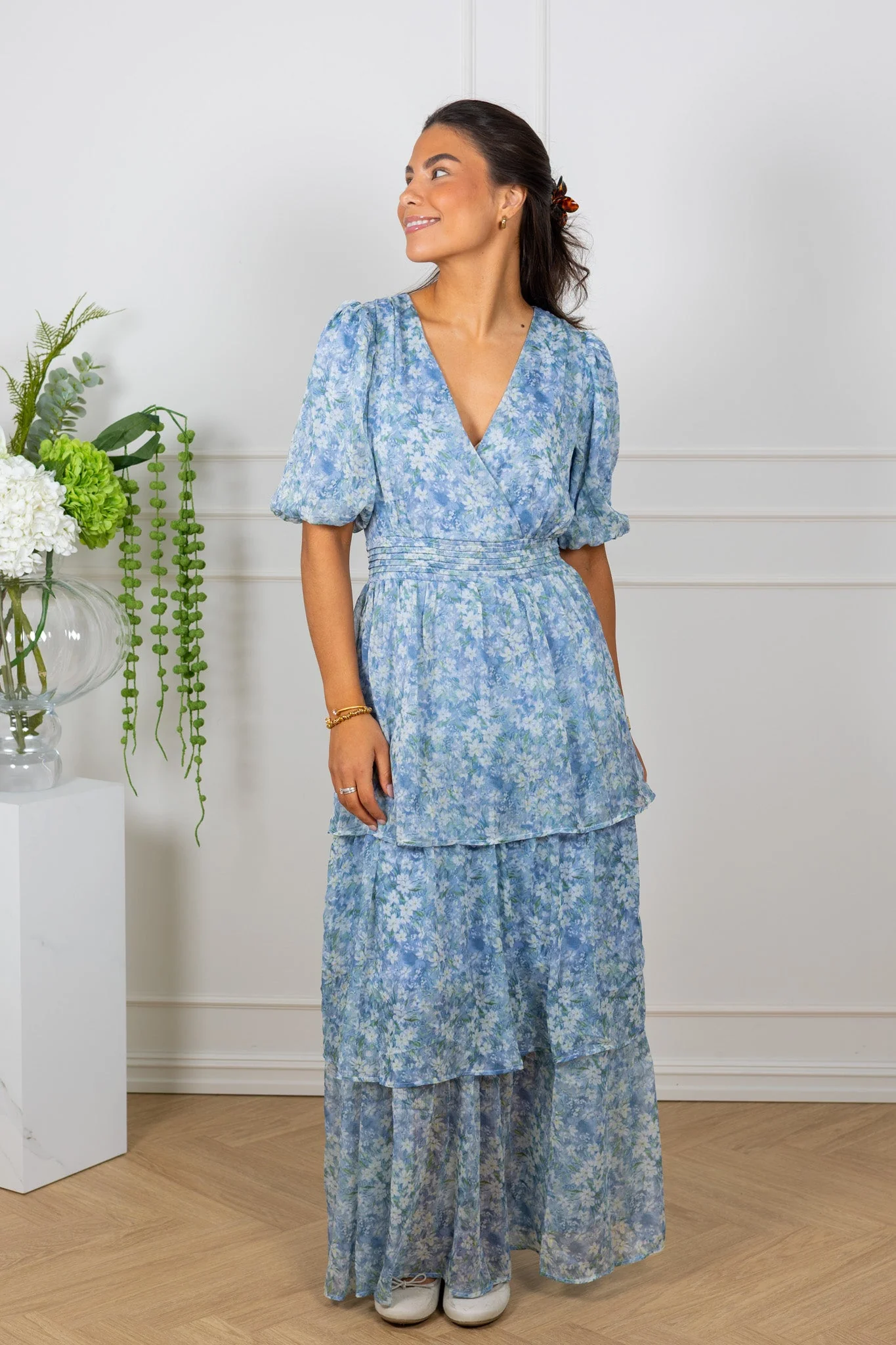 Florella Sleeve Dress Blue/Off White - Image 3