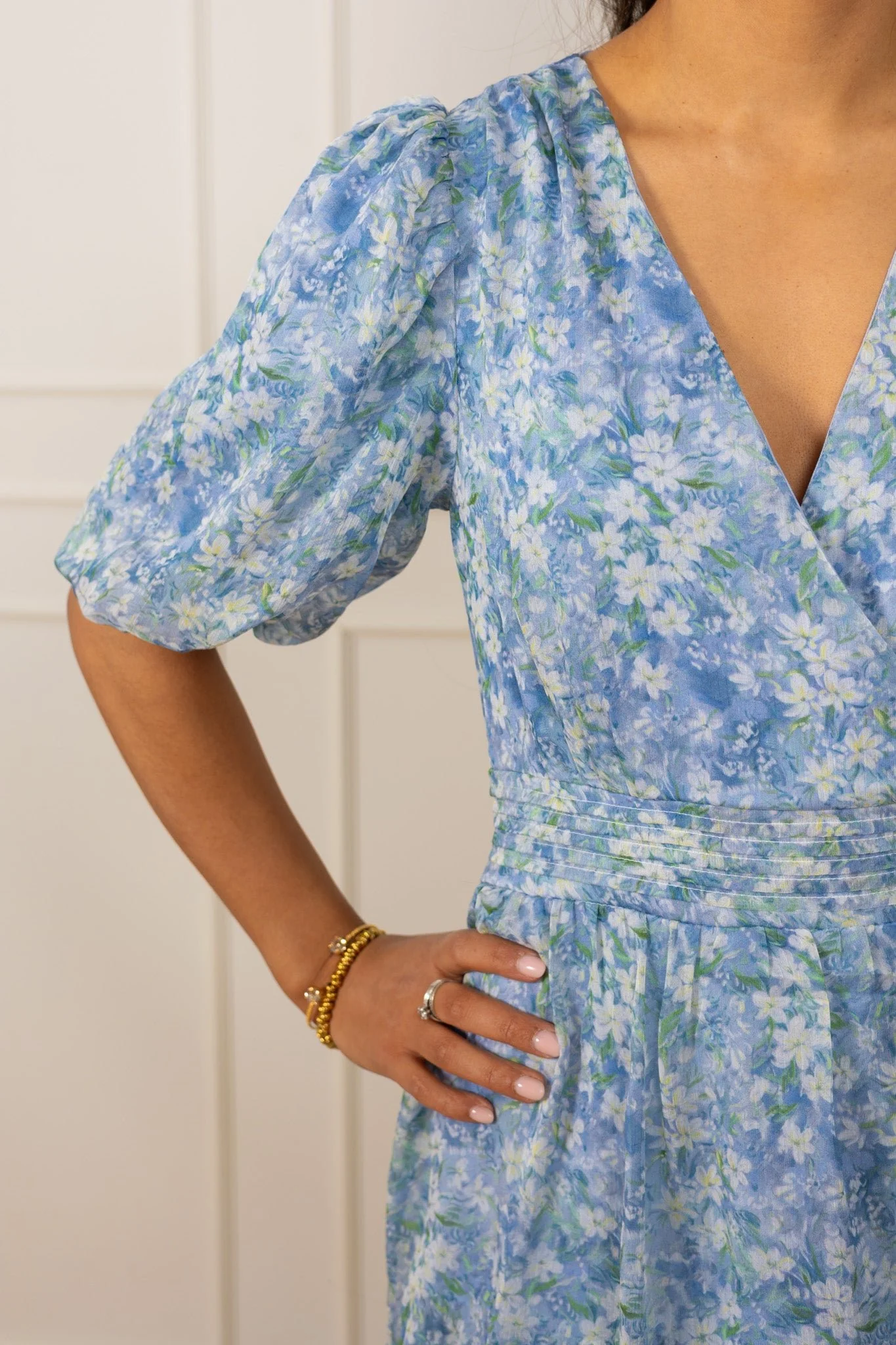 Florella Sleeve Dress Blue/Off White - Image 6