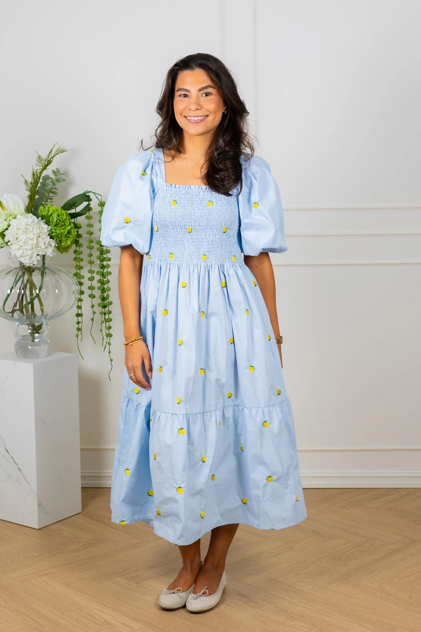 Cheri Fruit Dress Light Blue/Yellow - Image 3