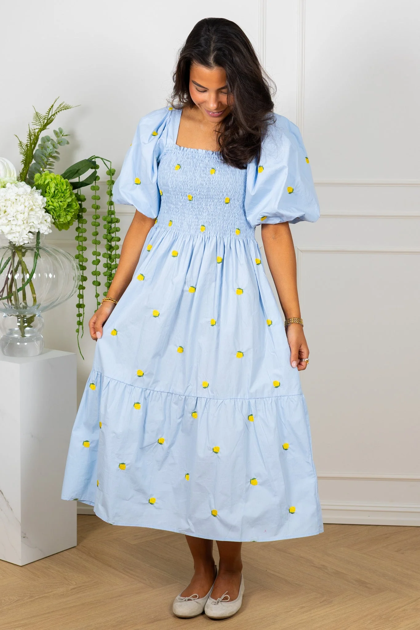 Cheri Fruit Dress Light Blue/Yellow - Image 4