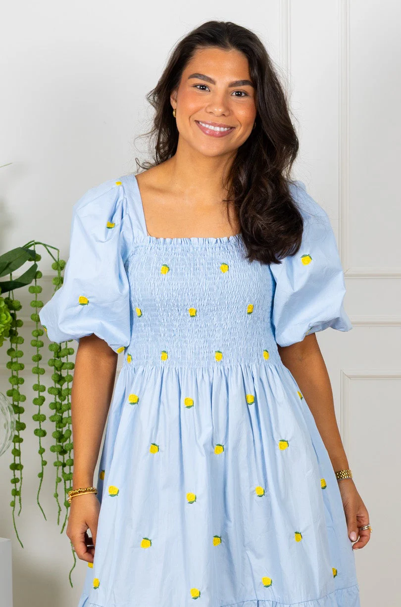 Cheri Fruit Dress Light Blue/Yellow - Image 7