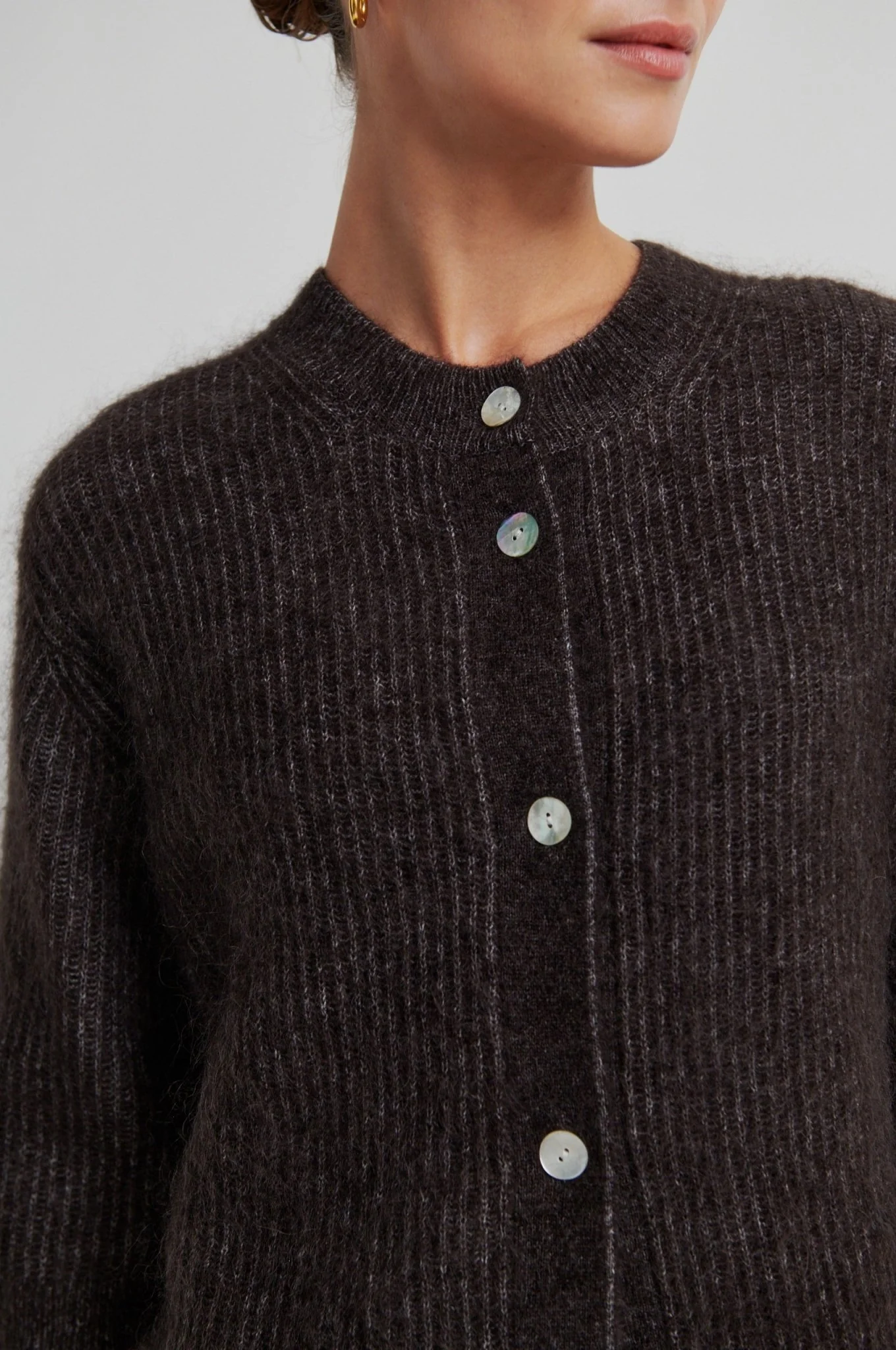 Andrea Knit Rib Cardigan Chocolate Torte - Image 4